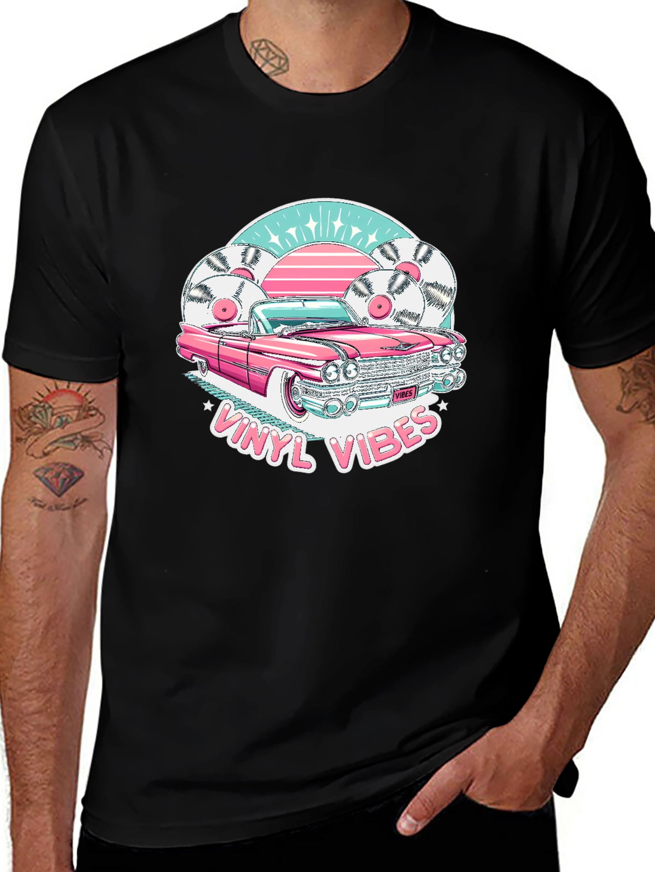 Variant 2 of Vinyl Vibes Pink Cadillac Graphic T-Shirt