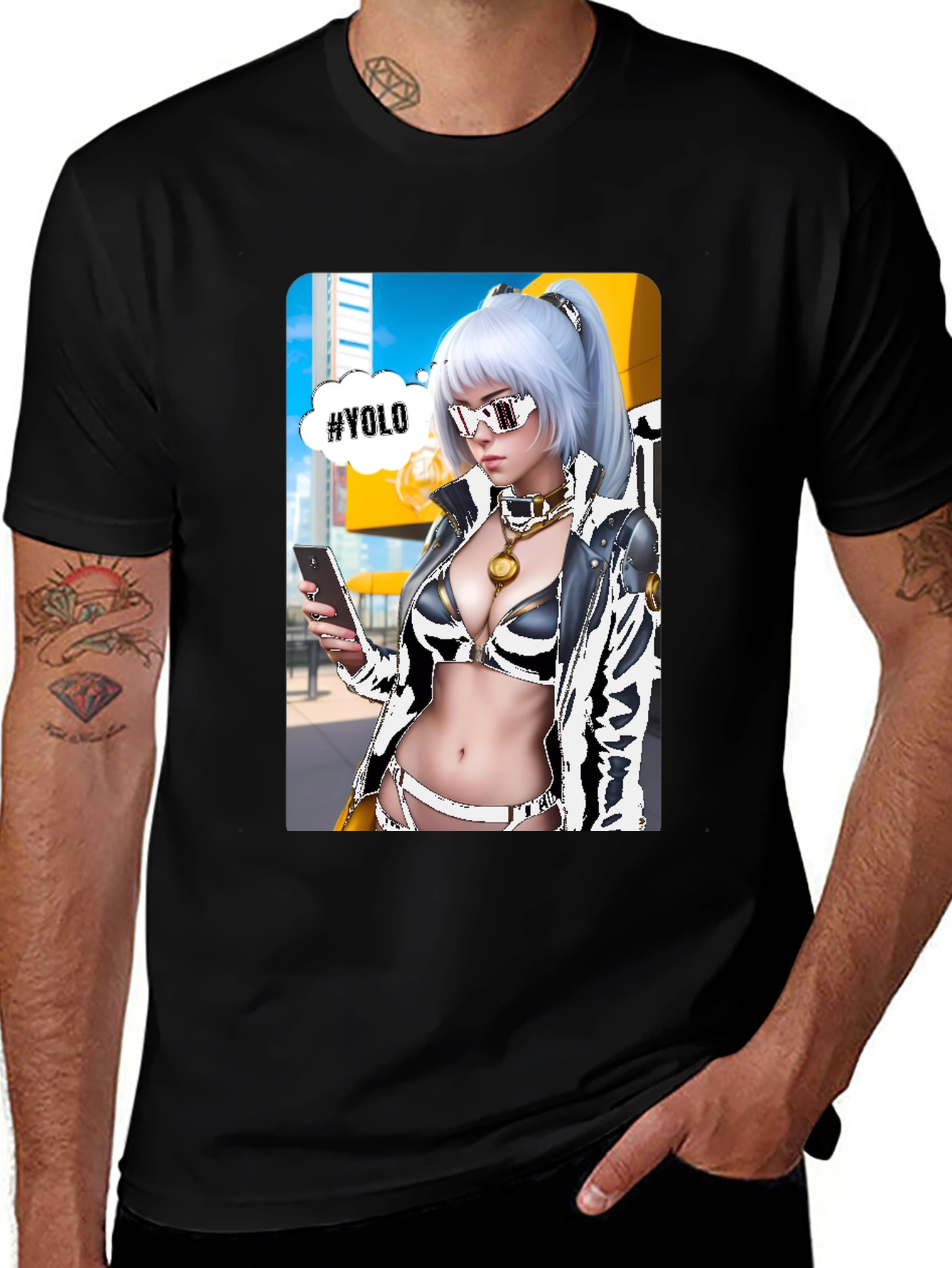 Variant 17 of Novelty Graphic T-Shirt - Yolo Anime Girl Design