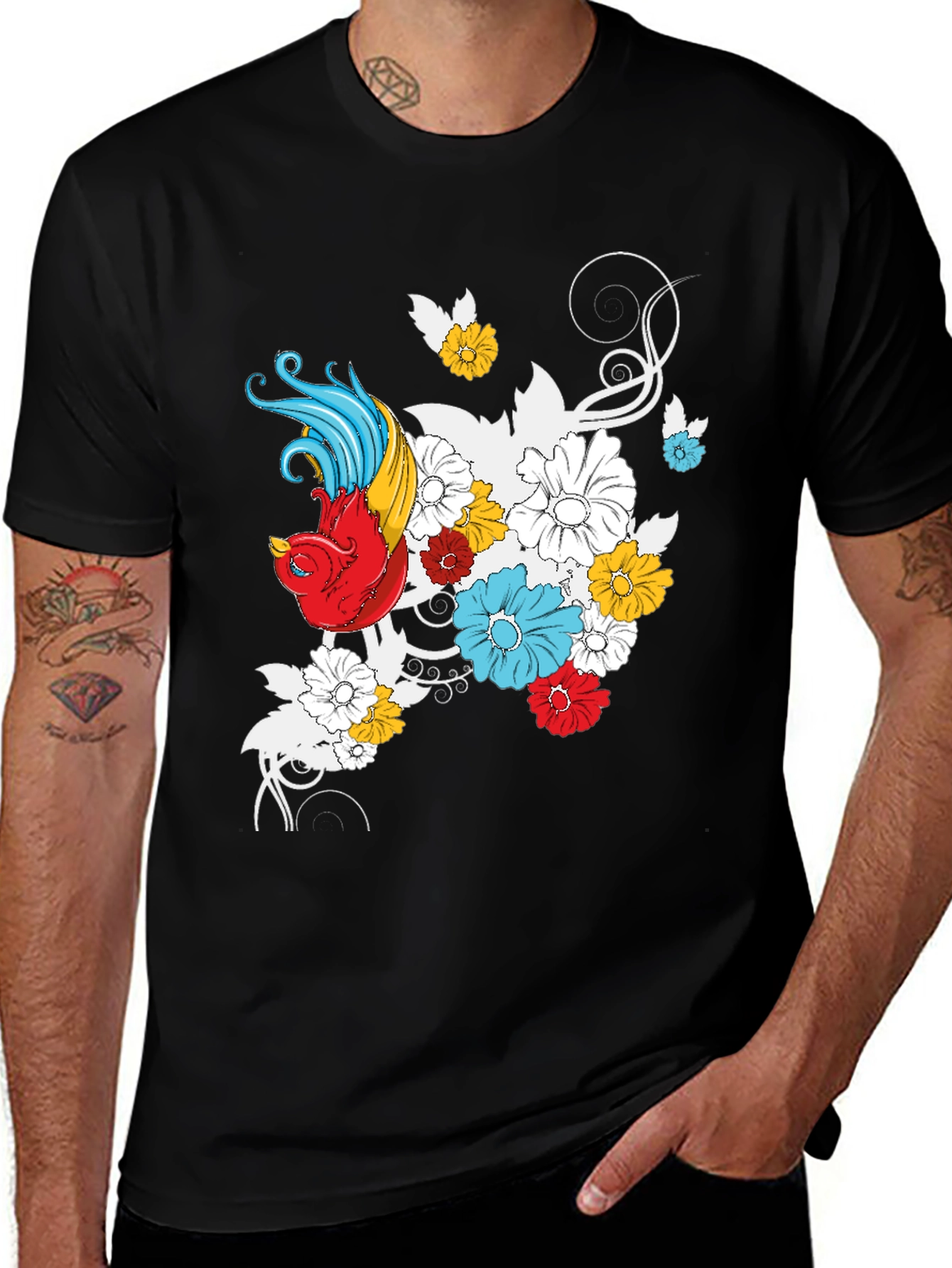Variant 16 of Floral Bird Graphic Black T-Shirt