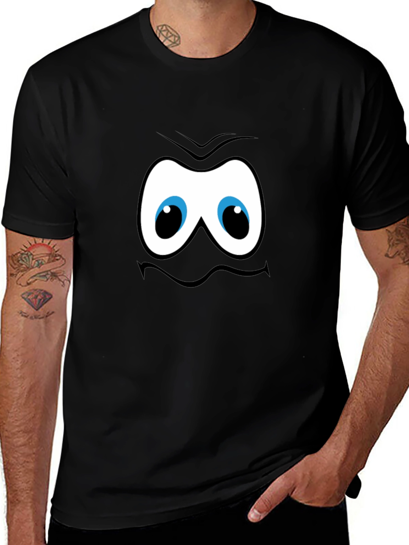 Variant 30 of Funny Cartoon Face Graphic Black T-Shirt