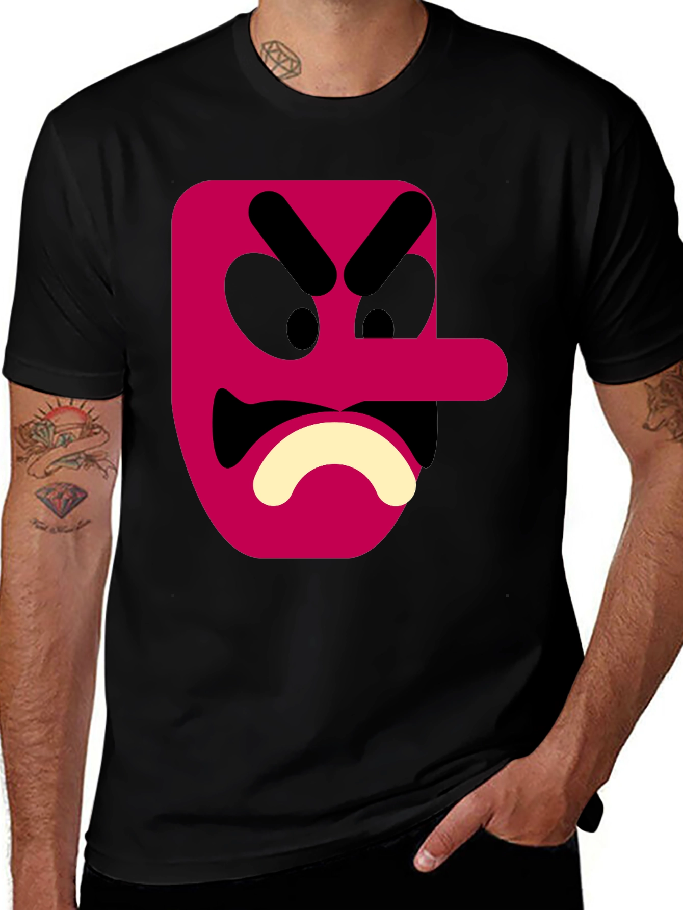 Variant 25 of Angry Face Graphic Tee - Black