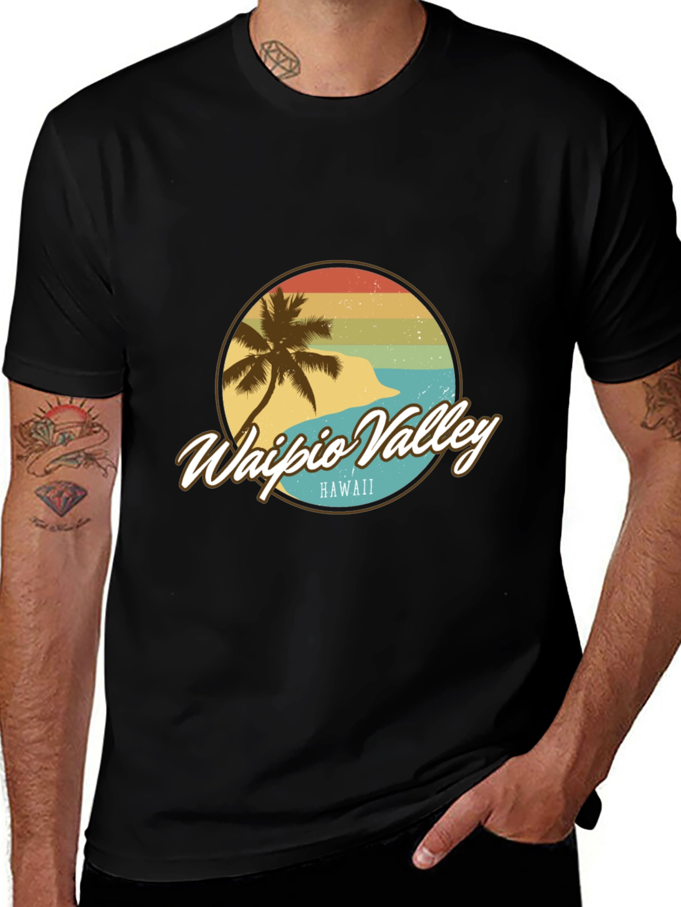 Variant 5 of Waipio Valley Hawaii T-Shirt - Retro Palm Tree Design