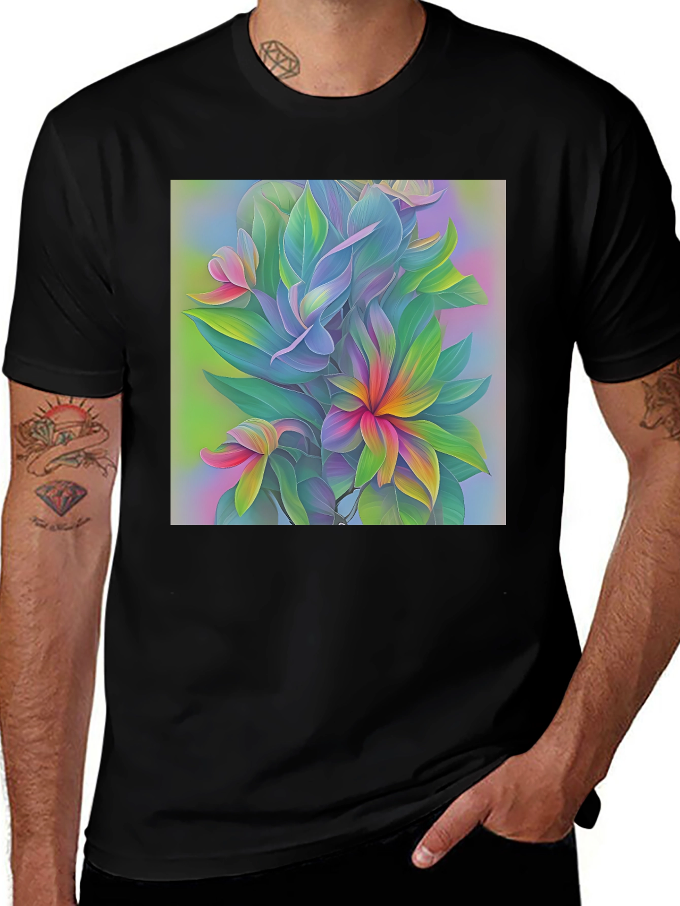 Variant 30 of Floral Art Print Black T-Shirt