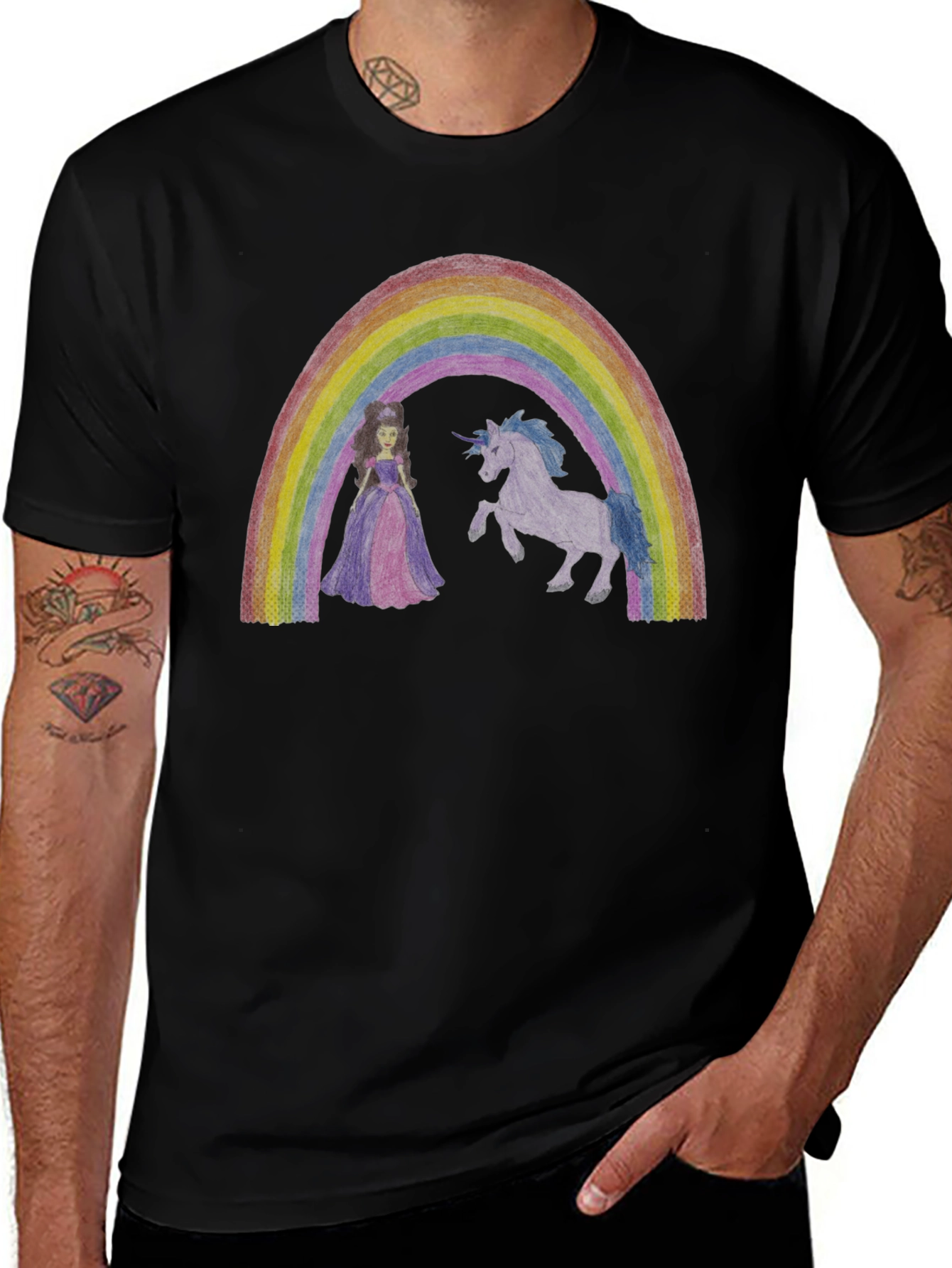 Variant 9 of Unicorn Rainbow Graphic Tee - Black Cotton T-Shirt