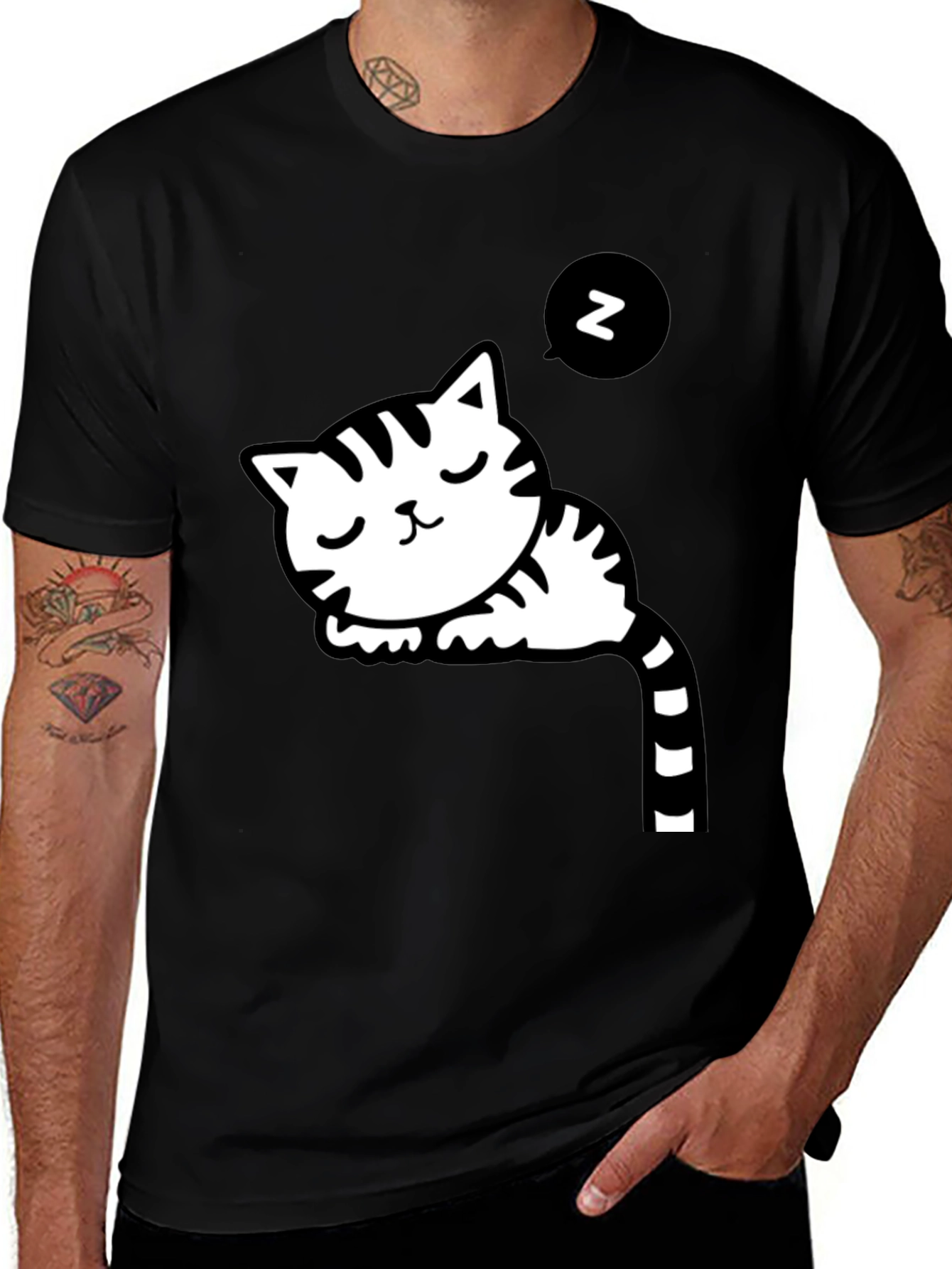 Variant 4 of Cute Cat Nap Black T-Shirt