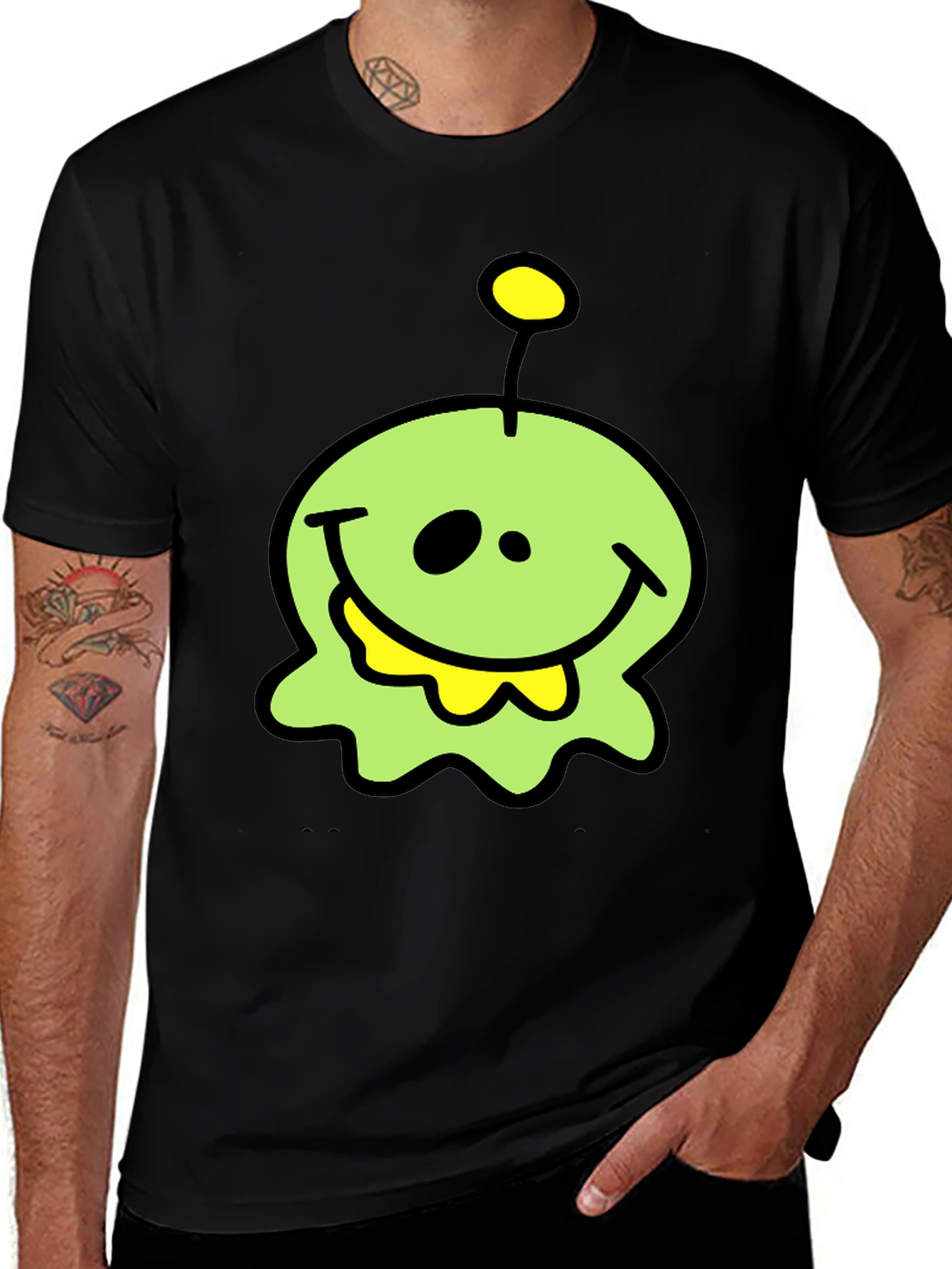 Variant 18 of Funny Alien Graphic T-Shirt - Black Cotton Tee