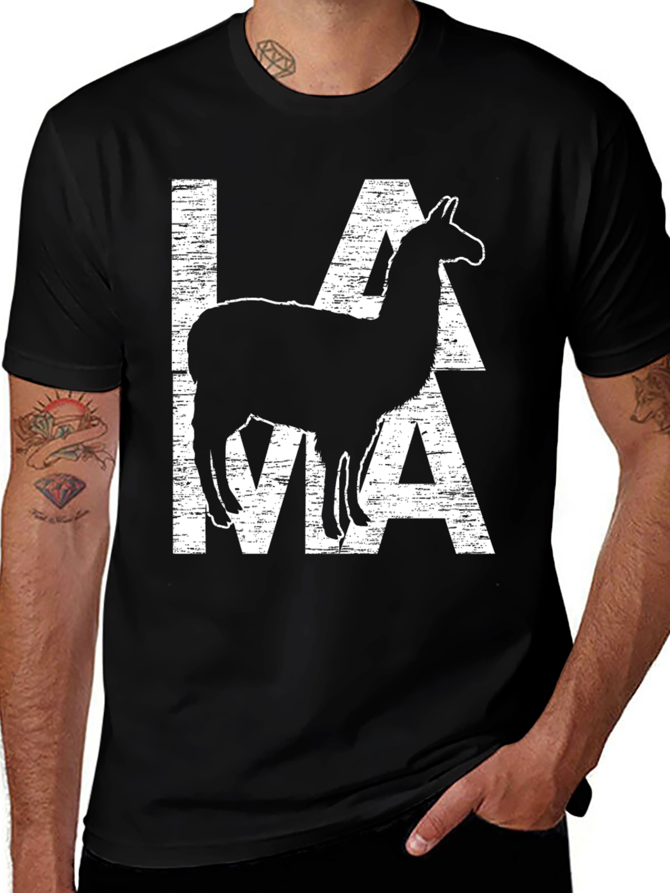 Variant 16 of Lama Graphic Tee - Men's Black Cotton T-Shirt