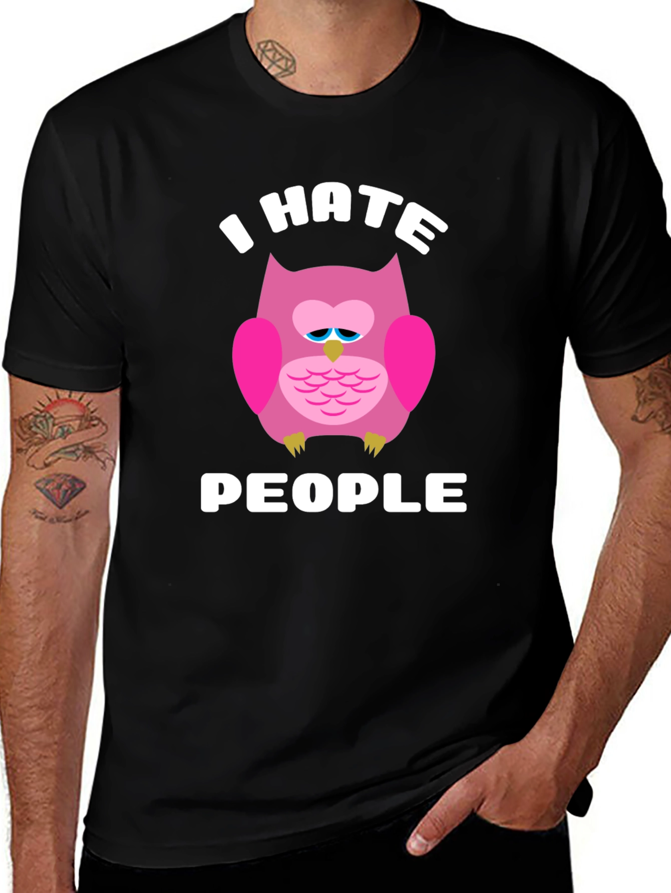 Variant 29 of I Hate People Owl Graphic T-Shirt - Black
