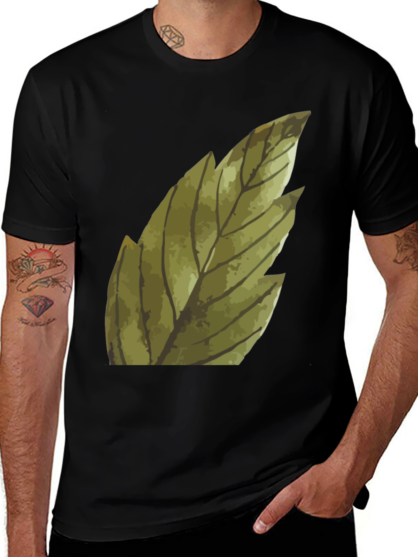 Variant 25 of Leaf Graphic Tee - Black Cotton Casual T-Shirt
