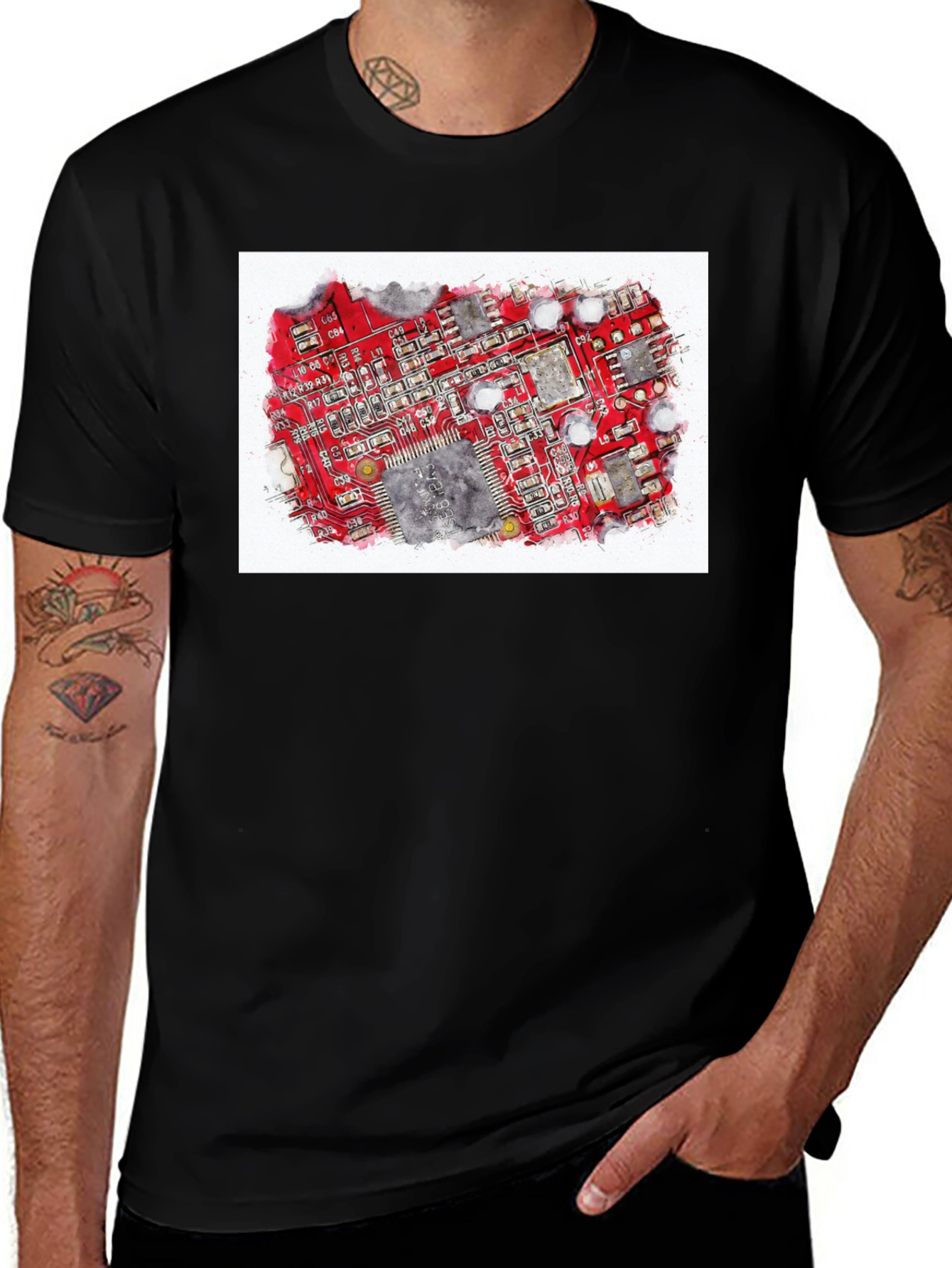 Variant 4 of Circuit Board Graphic T-Shirt - Tech Enthusiast Tee