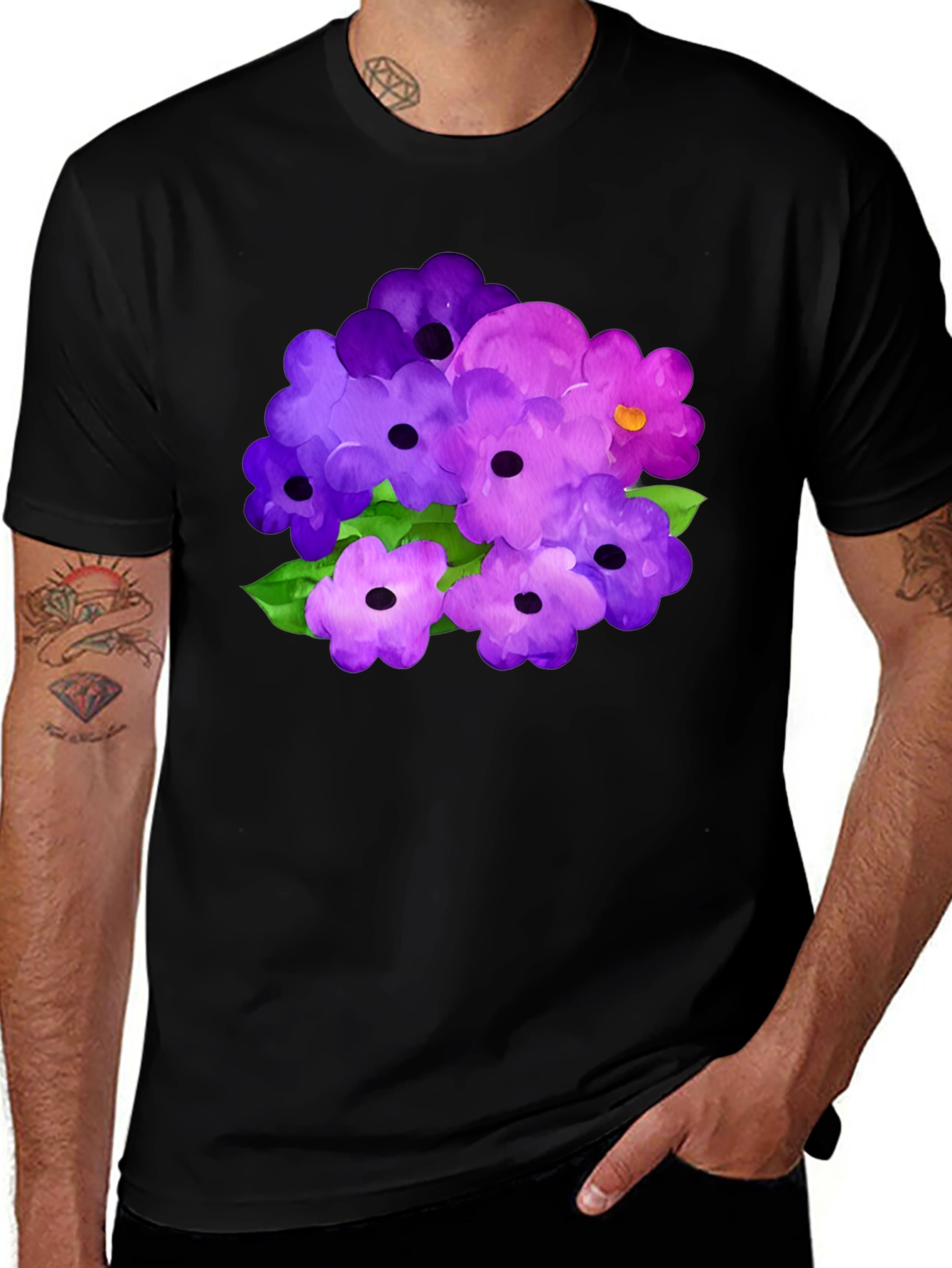 Variant 9 of Floral Print Black T-Shirt