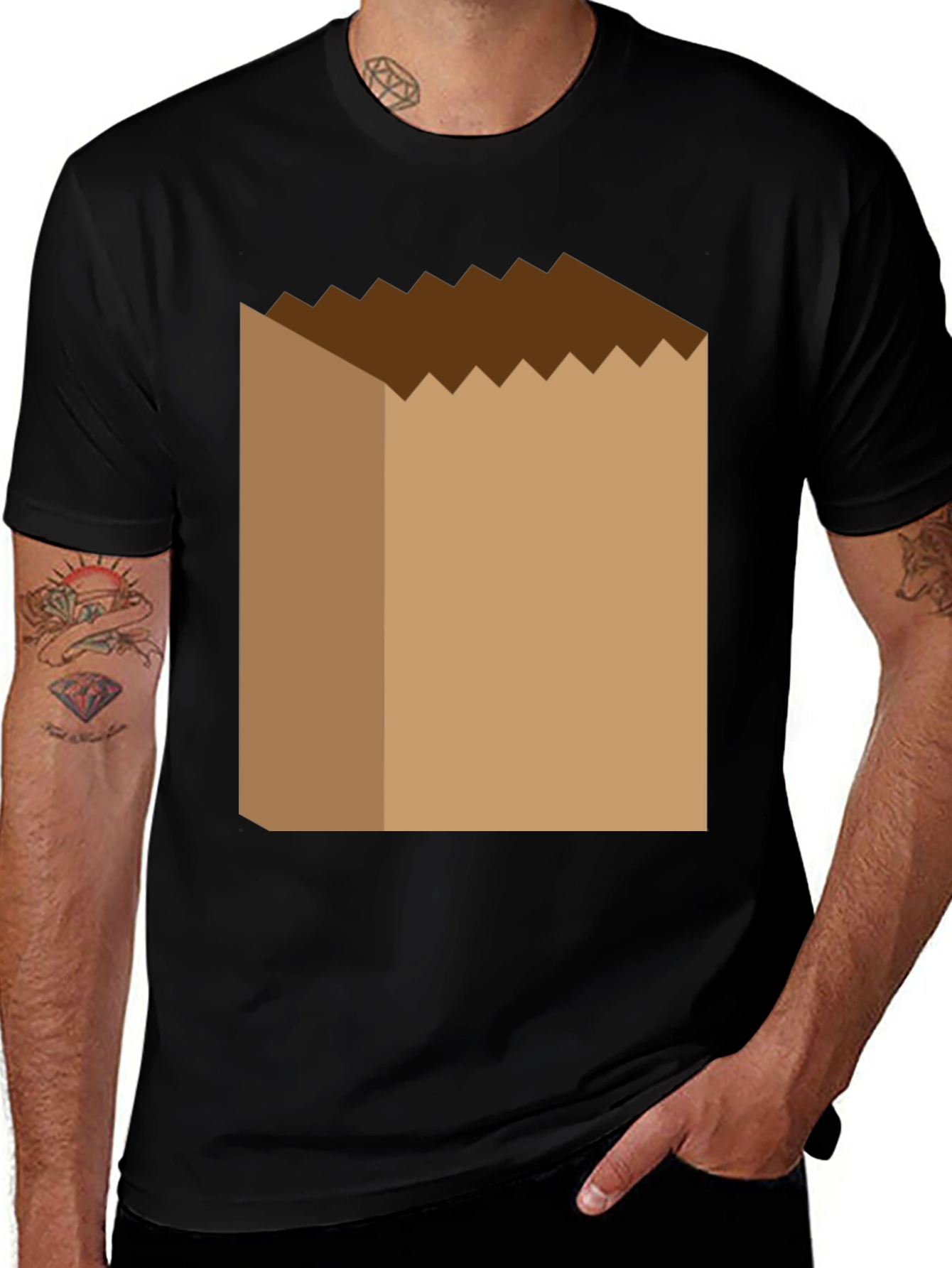 Variant 21 of Novelty Paper Bag Graphic T-Shirt - Black