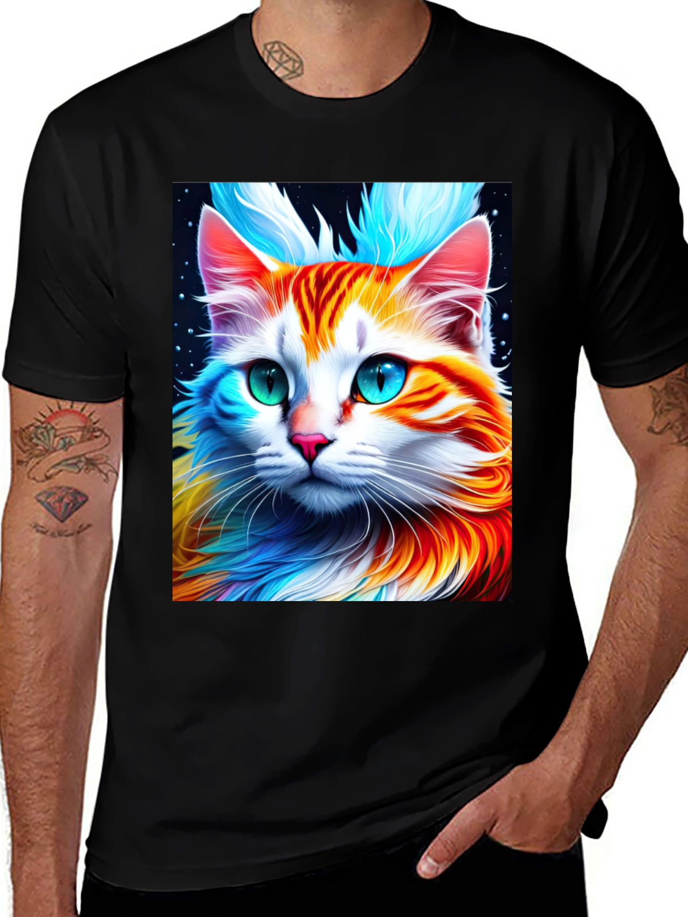 Variant 12 of Colorful Cat Graphic Tee - Soft Cotton Blend