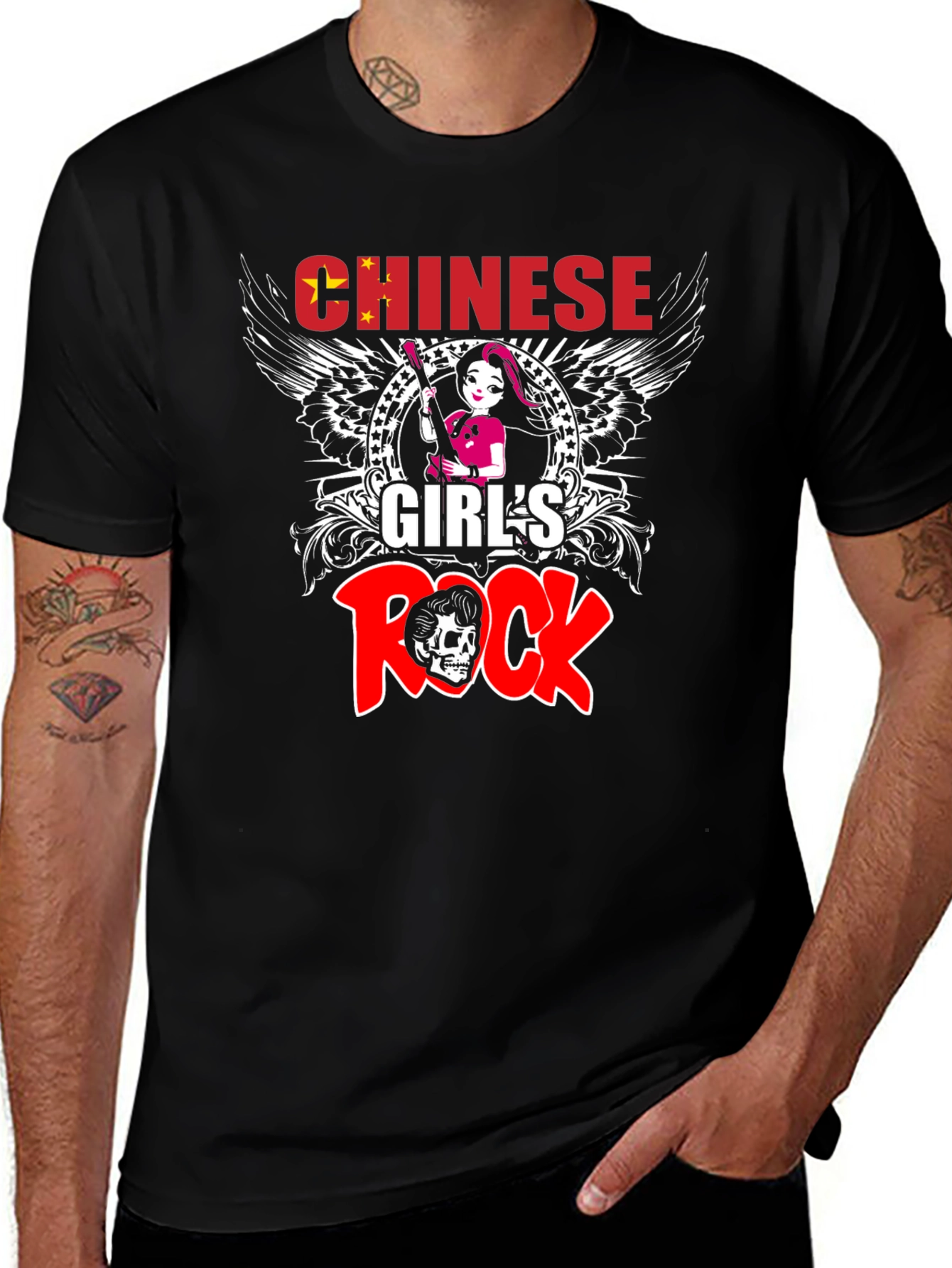 Variant 15 of Chinese Girl's Rock Graphic T-Shirt
