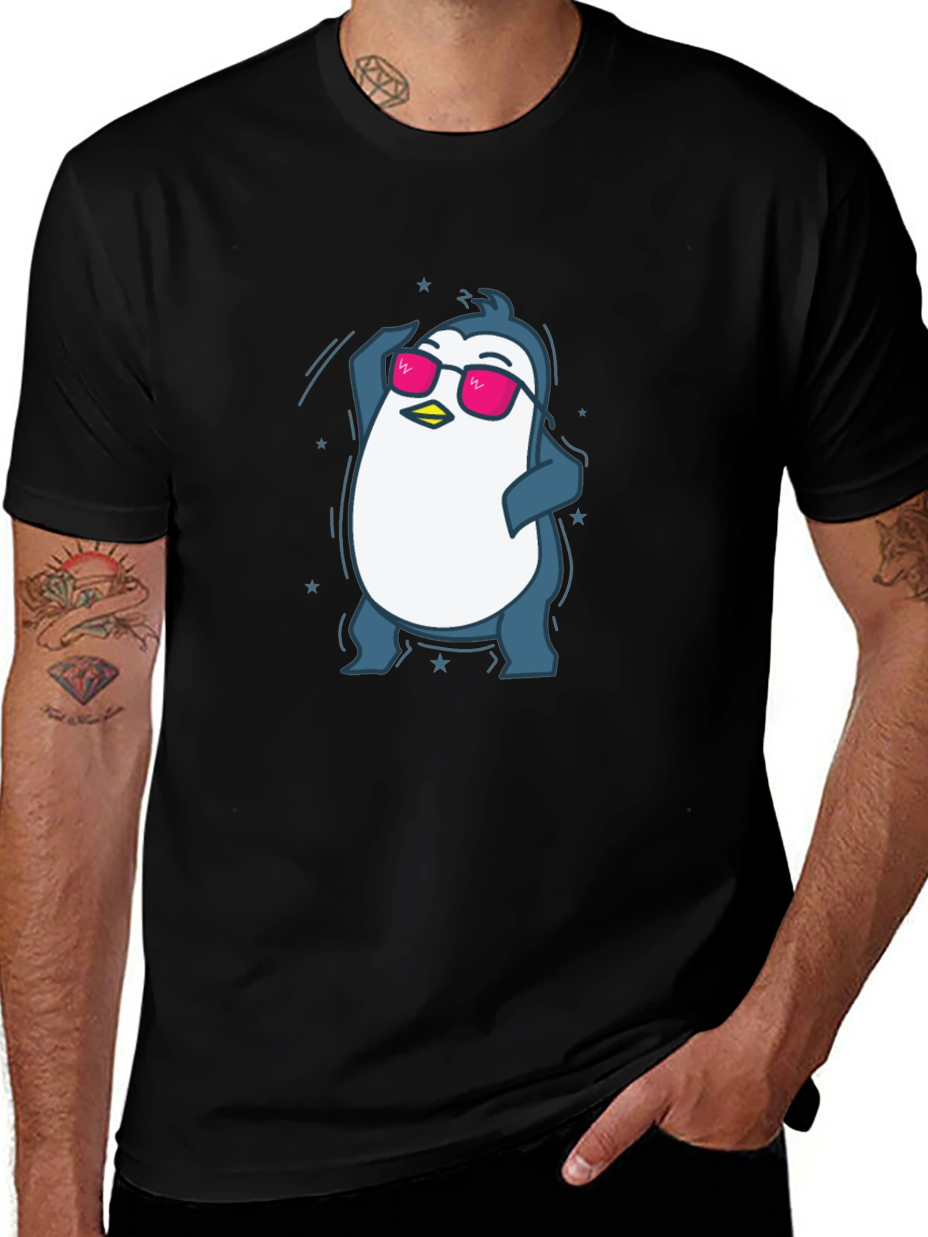 Variant 2 of Cool Penguin Graphic Tee - Black Cotton T-Shirt