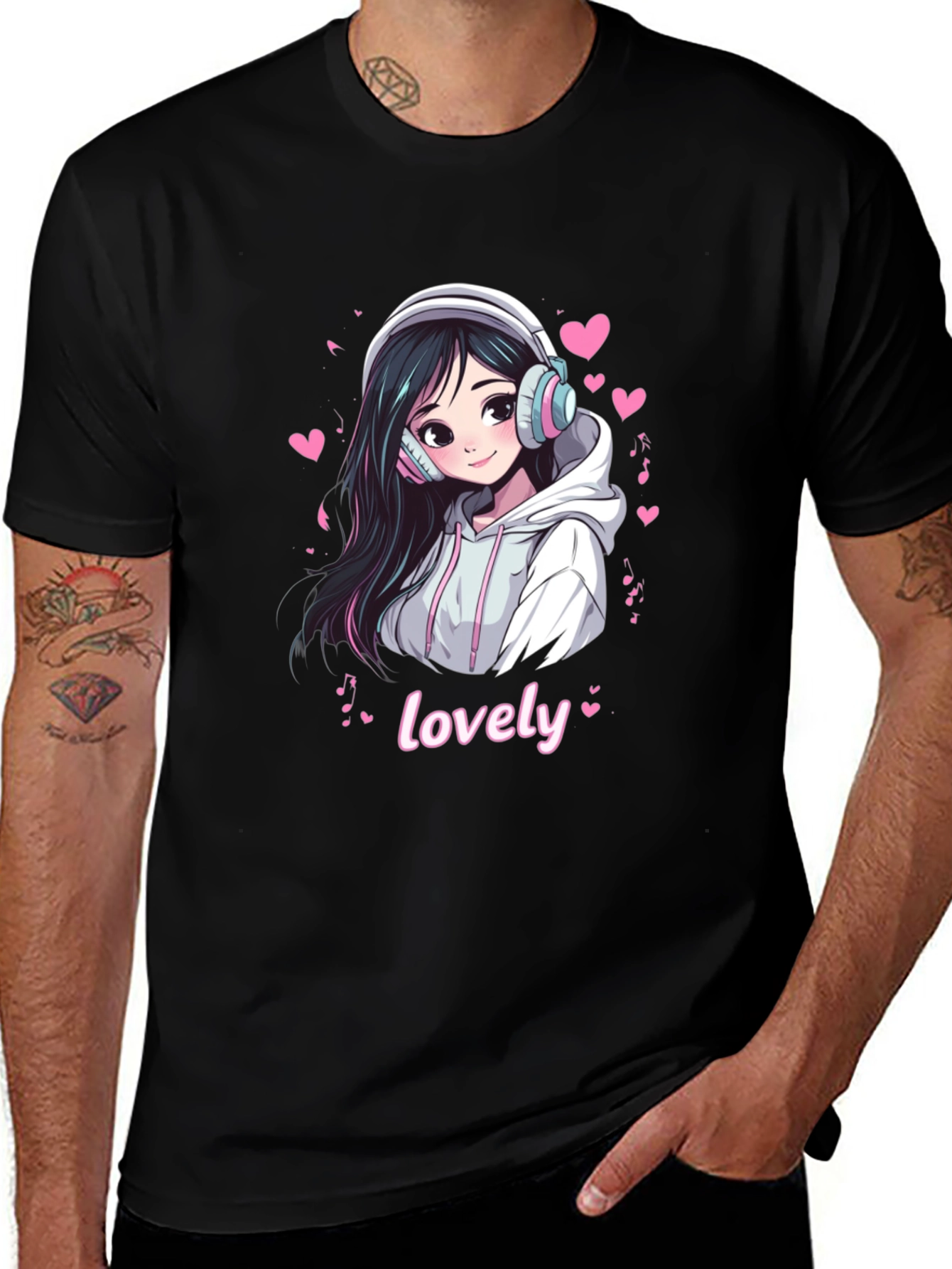 Variant 6 of Anime Girl Lovely Graphic Black T-Shirt