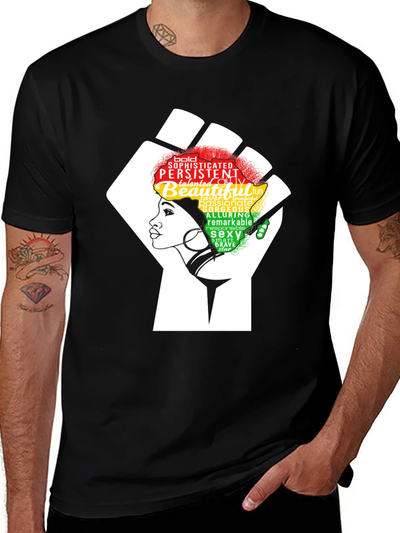 Variant 22 of Empowered Woman Fist T-Shirt: Black Pride