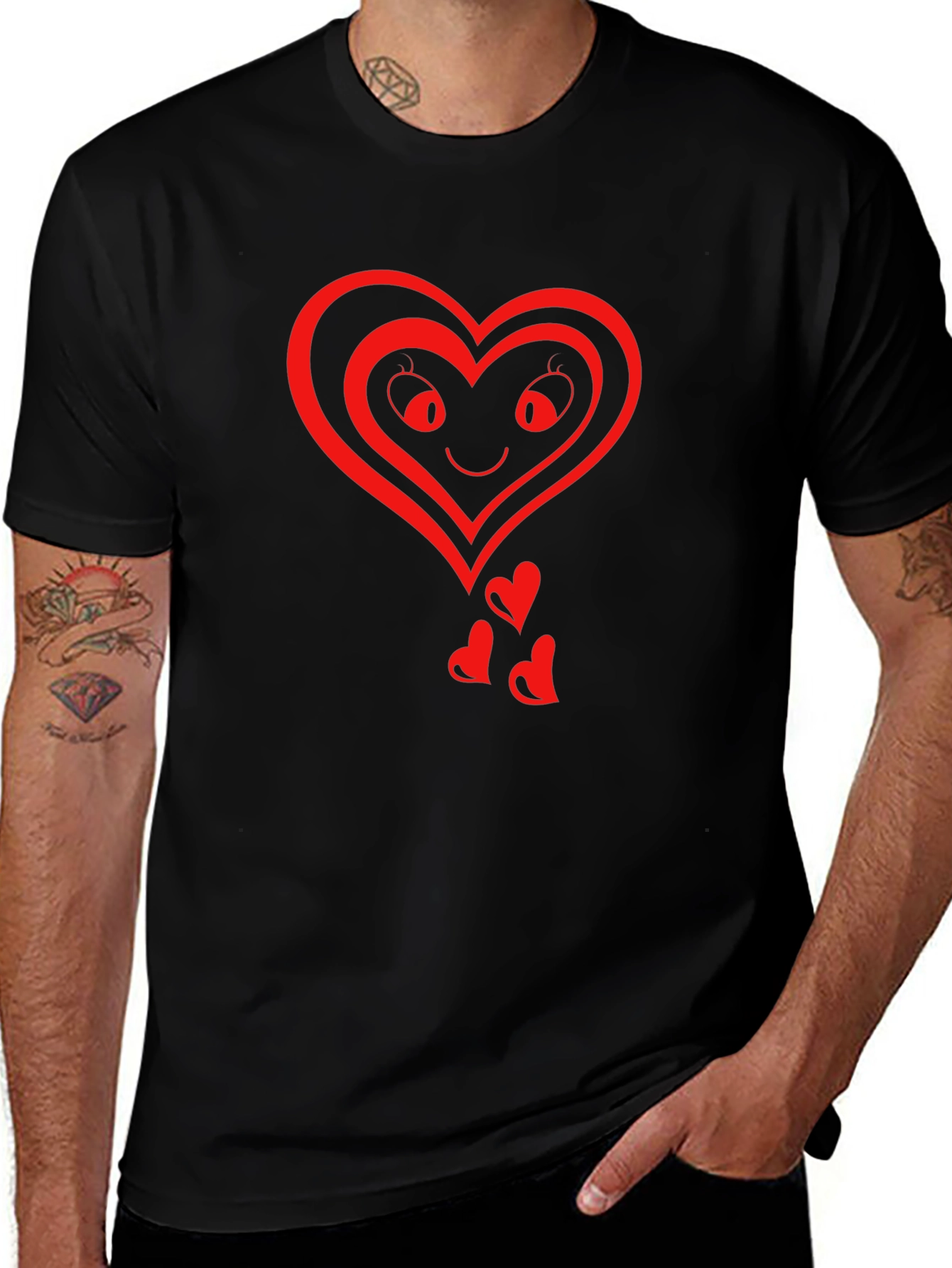 Variant 11 of Heart Graphic Black T-Shirt - Romantic Style