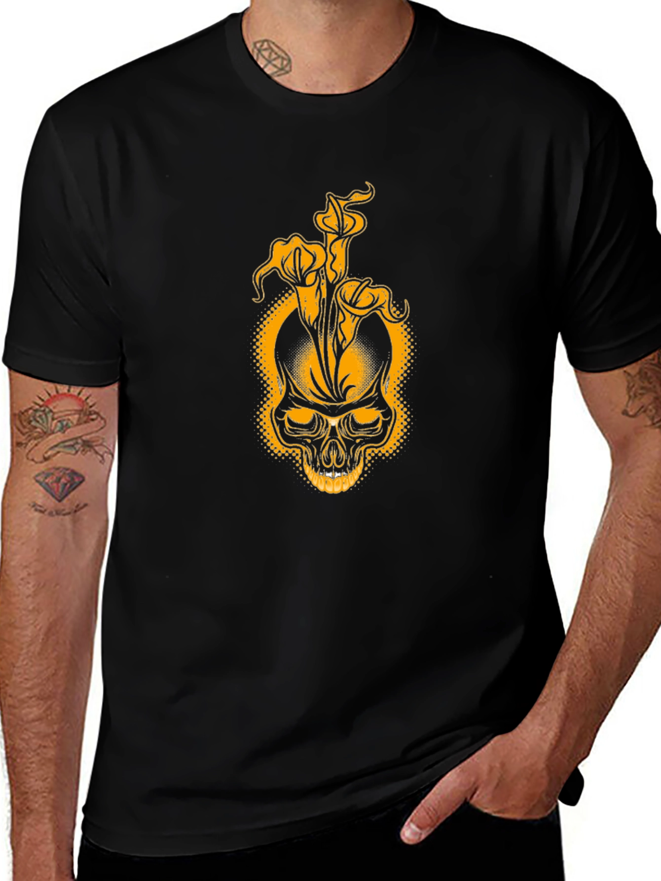 Variant 25 of Skull & Lily Black T-Shirt - Unique Graphic Tee