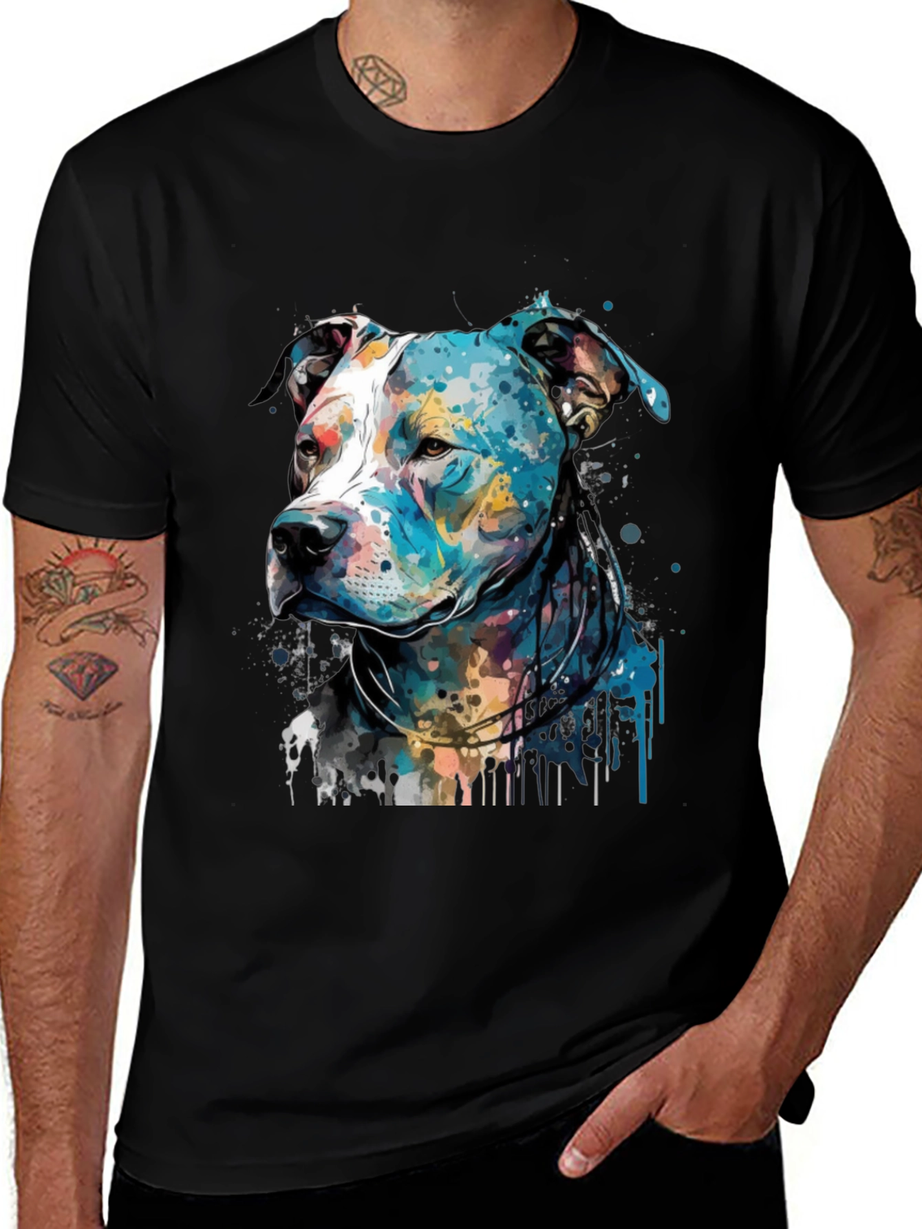 Variant 30 of Colorful Dog Art Print Tee - Pitbull