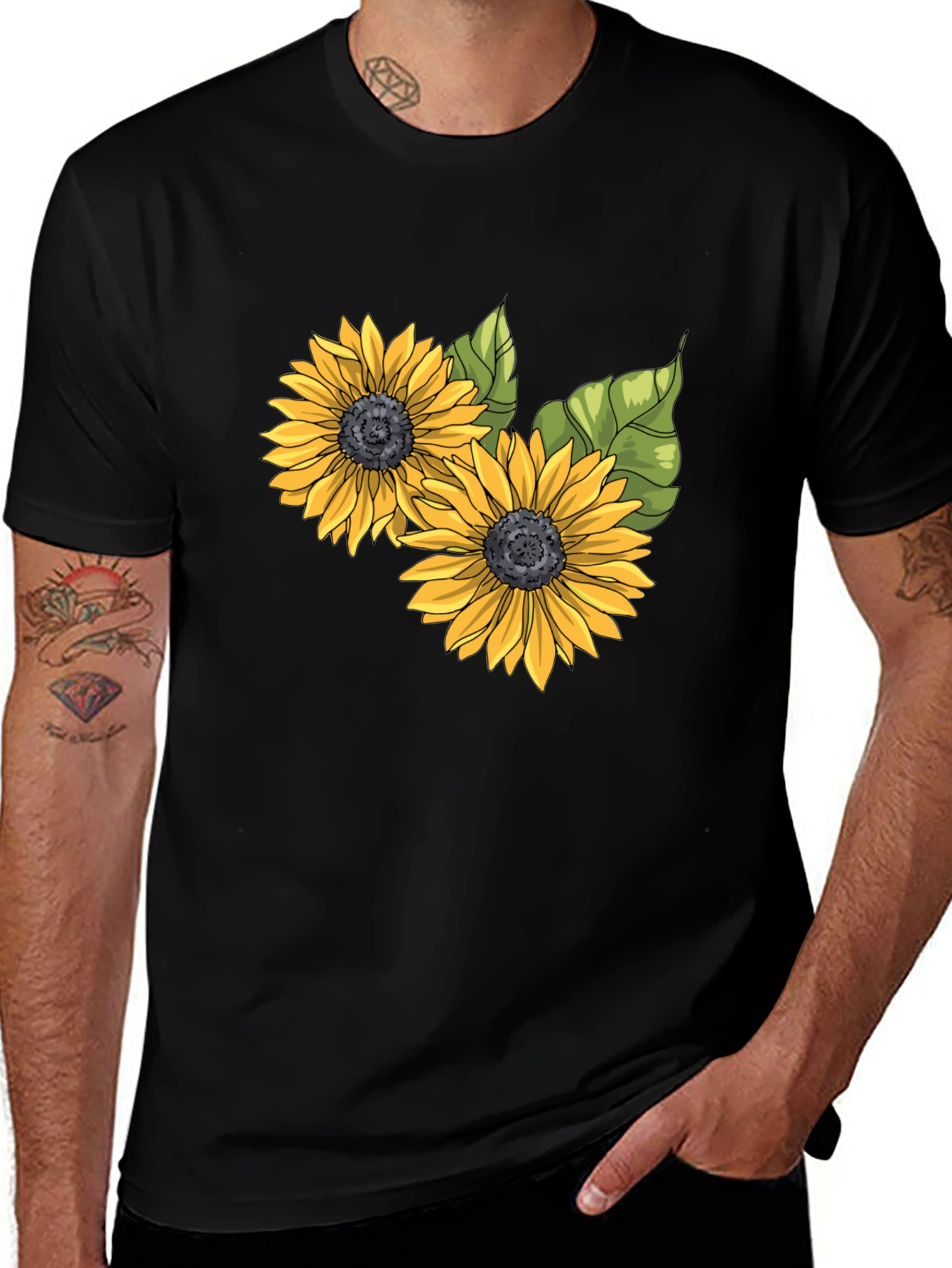 Variant 24 of Sunflower Graphic Tee - Stylish Black T-Shirt