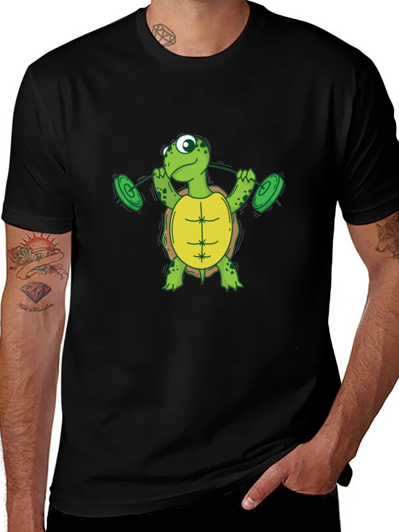 Variant 17 of Turtle Weightlifting Black T-Shirt