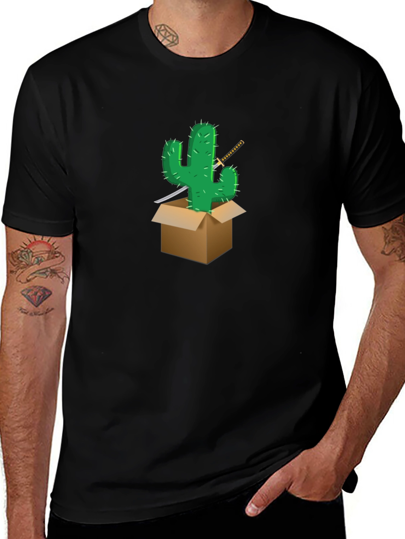 Variant 14 of Cactus Samurai Graphic Tee - Black Cotton