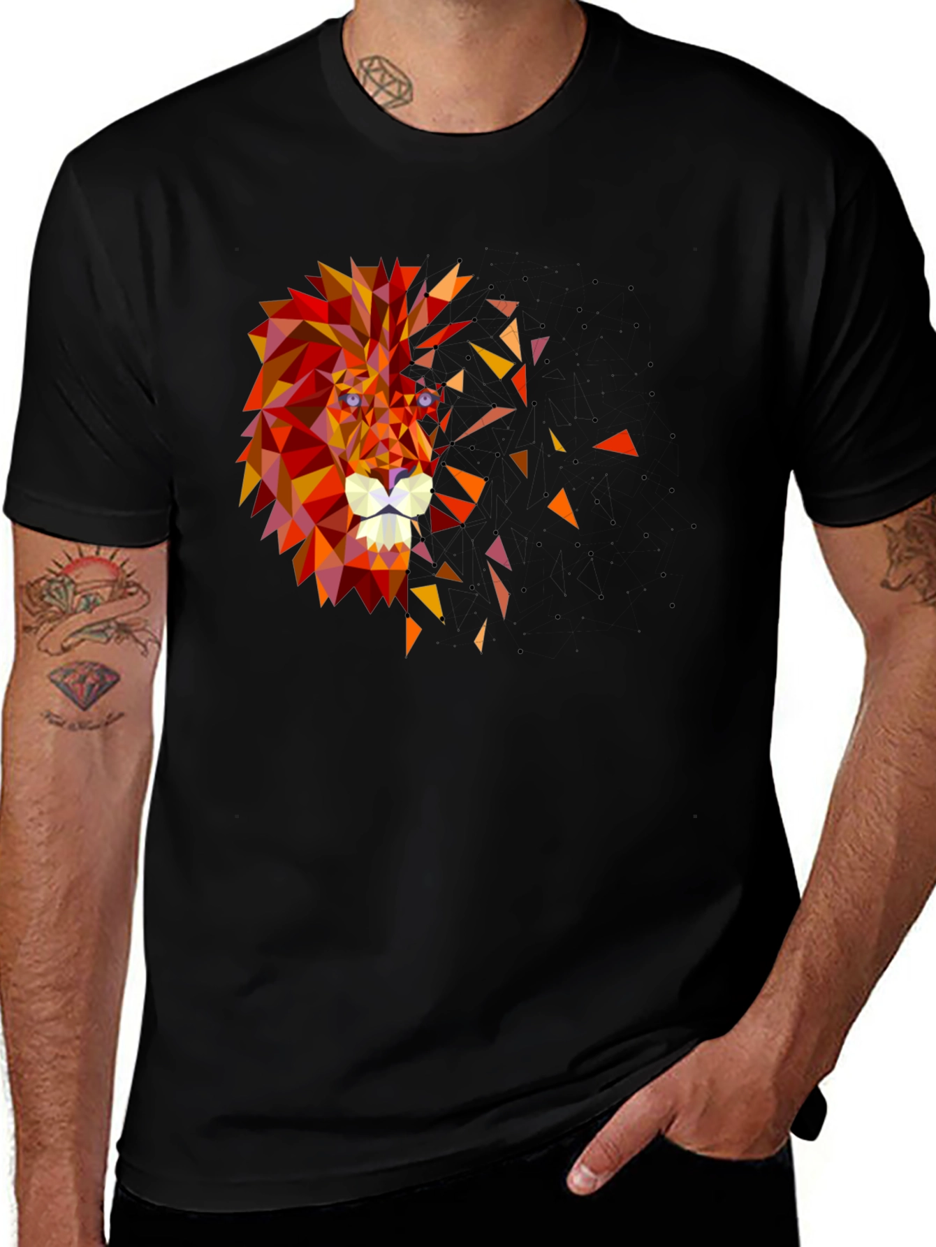 Variant 10 of Geometric Lion Head Graphic Black Tee