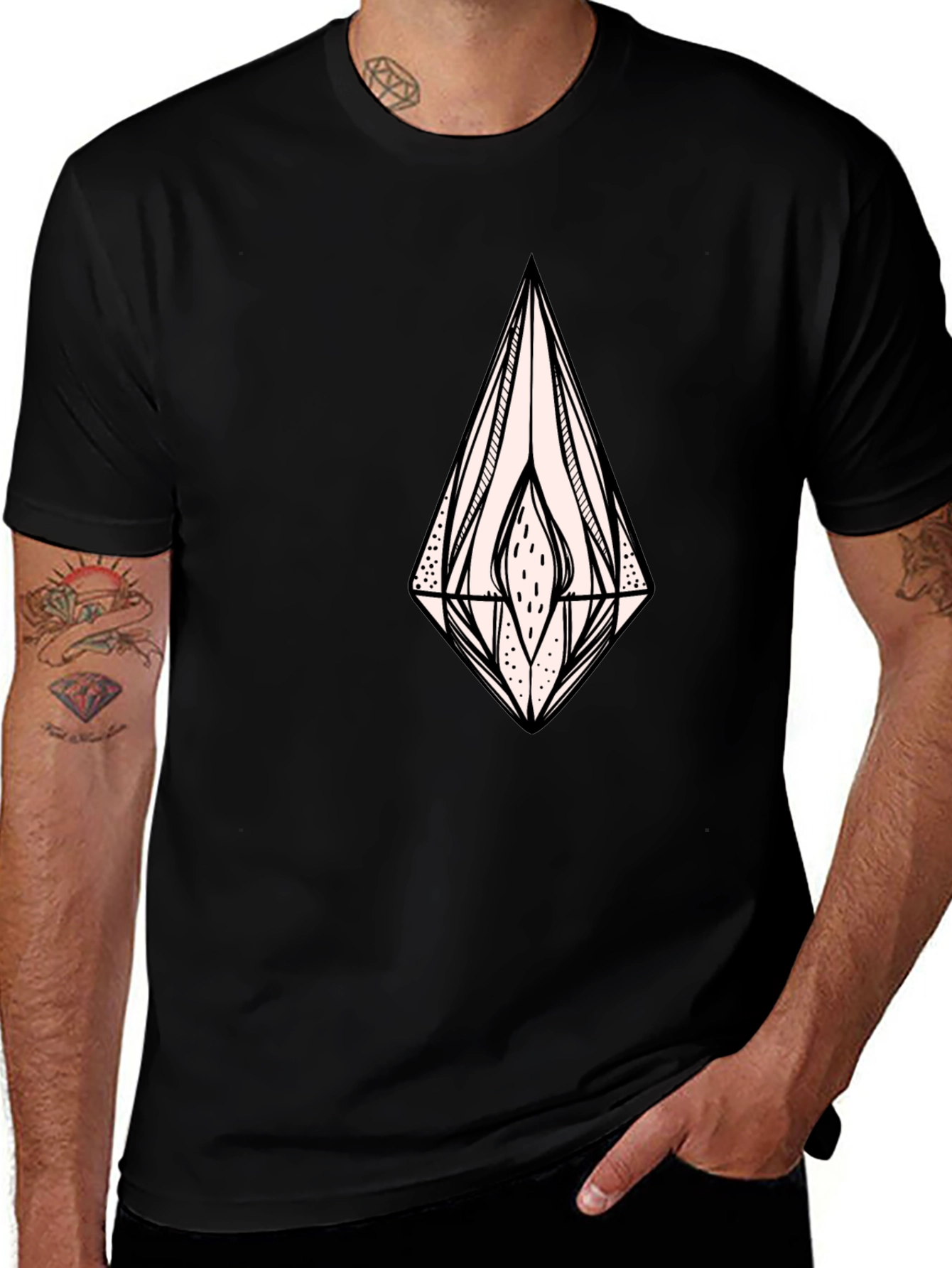 Variant 15 of Black Graphic Tee - Abstract Diamond Design