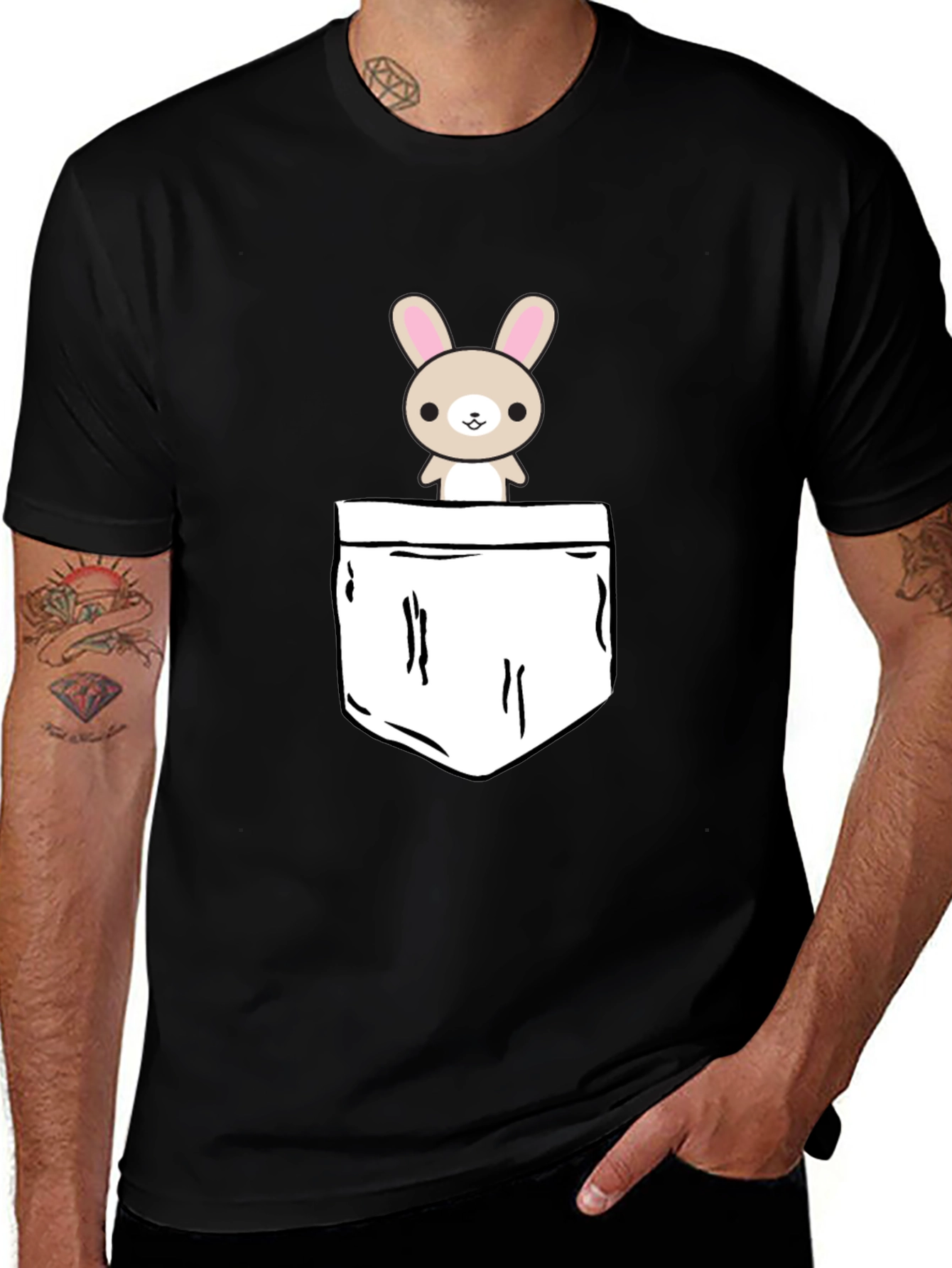 Variant 19 of Cute Bunny Pocket Graphic T-Shirt - Black