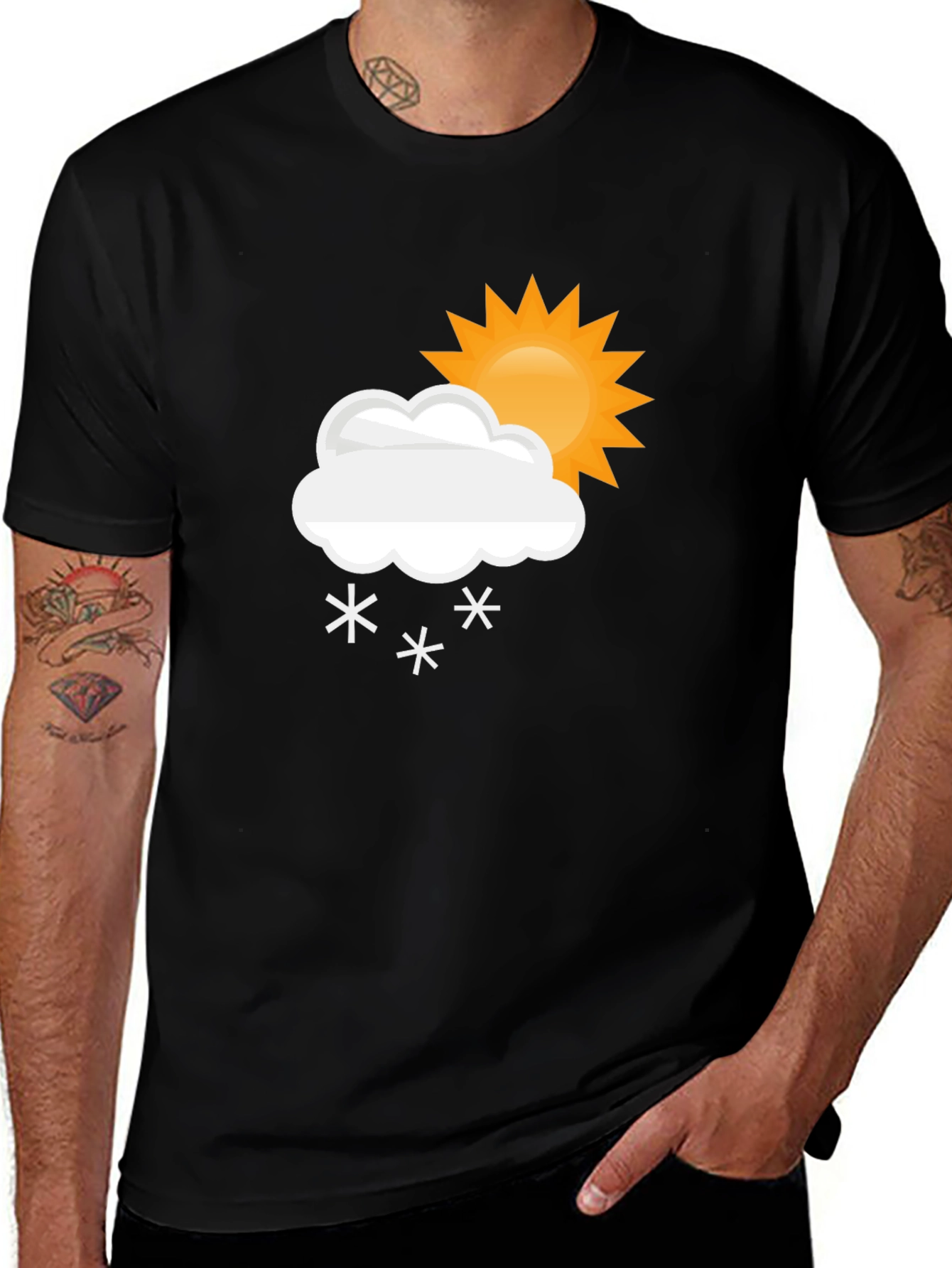 Black T-Shirt with Snowy Sun Graphic