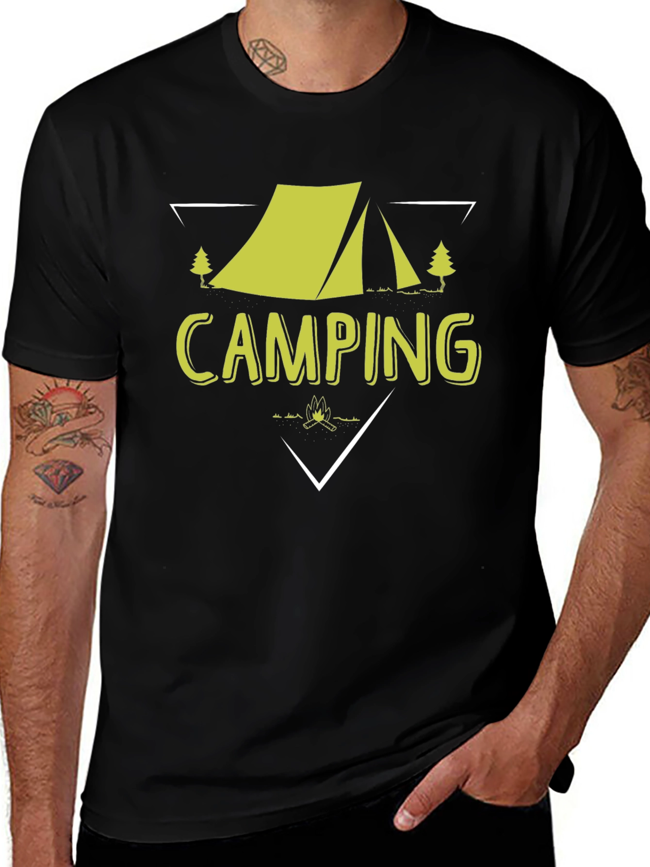 Variant 16 of Camping Graphic T-Shirt - Black Cotton Tee