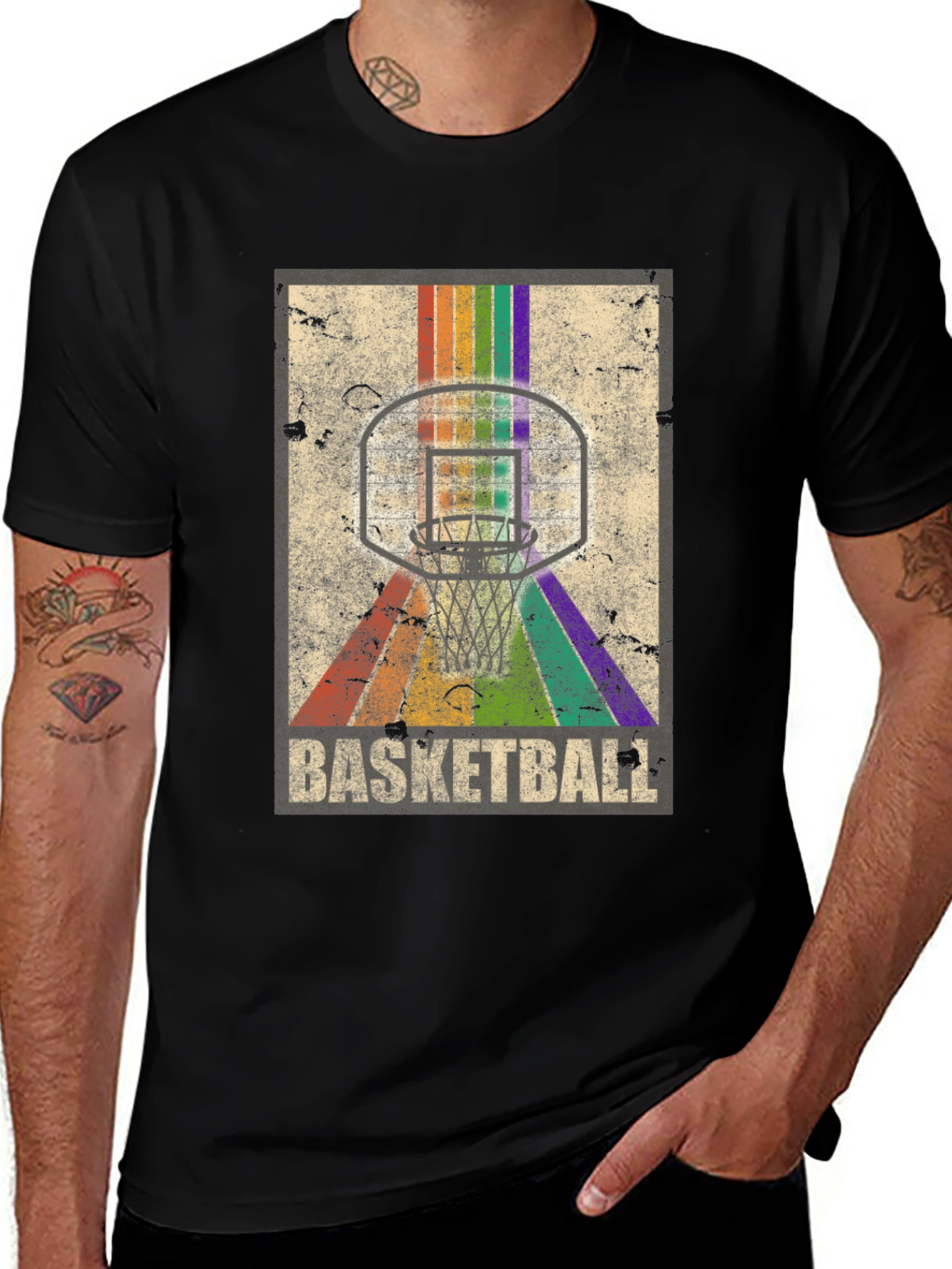 Variant 17 of Retro Basketball Hoop Rainbow T-Shirt