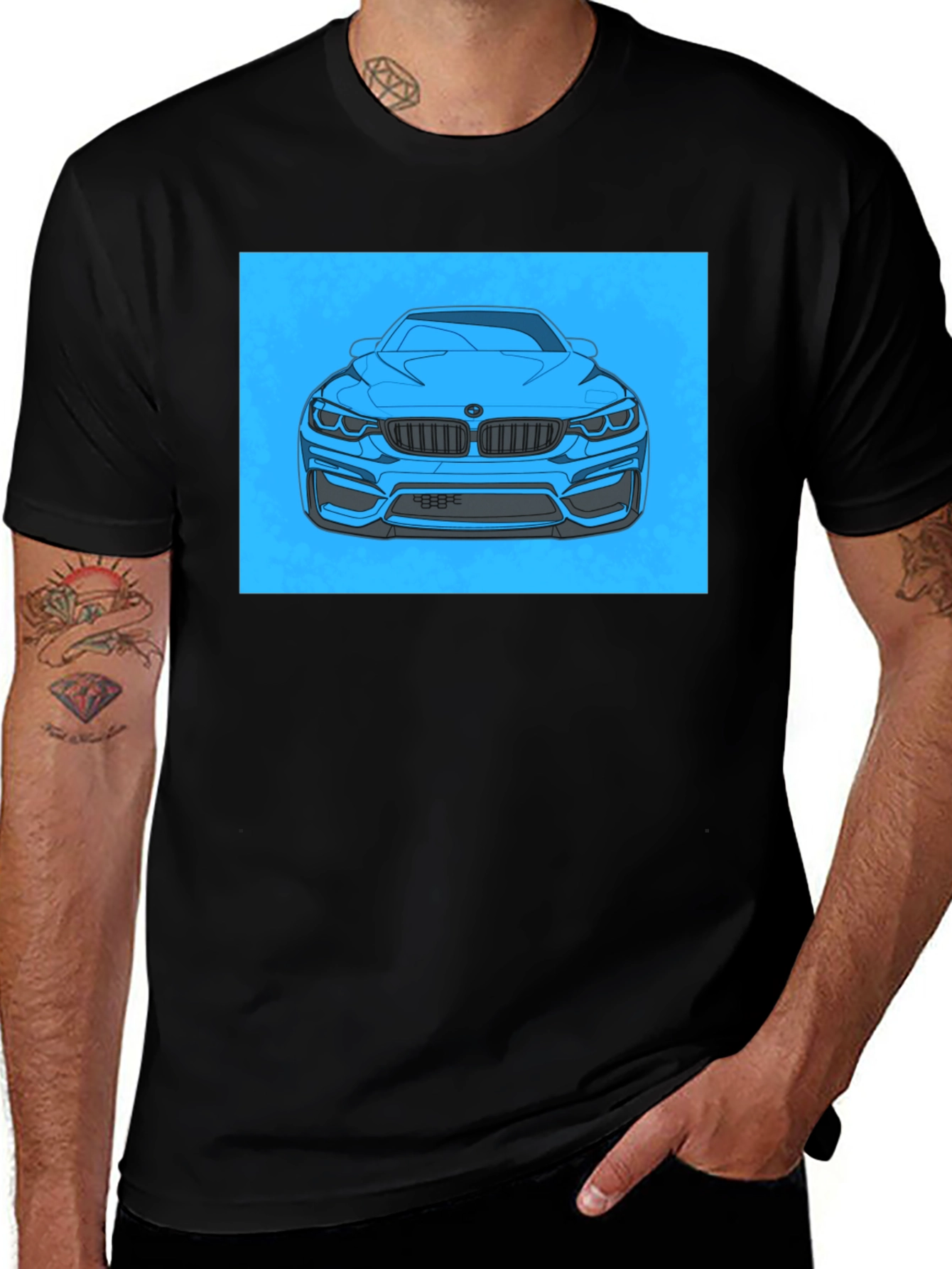 Variant 24 of Blue Car Graphic T-Shirt - Men's Black Tee