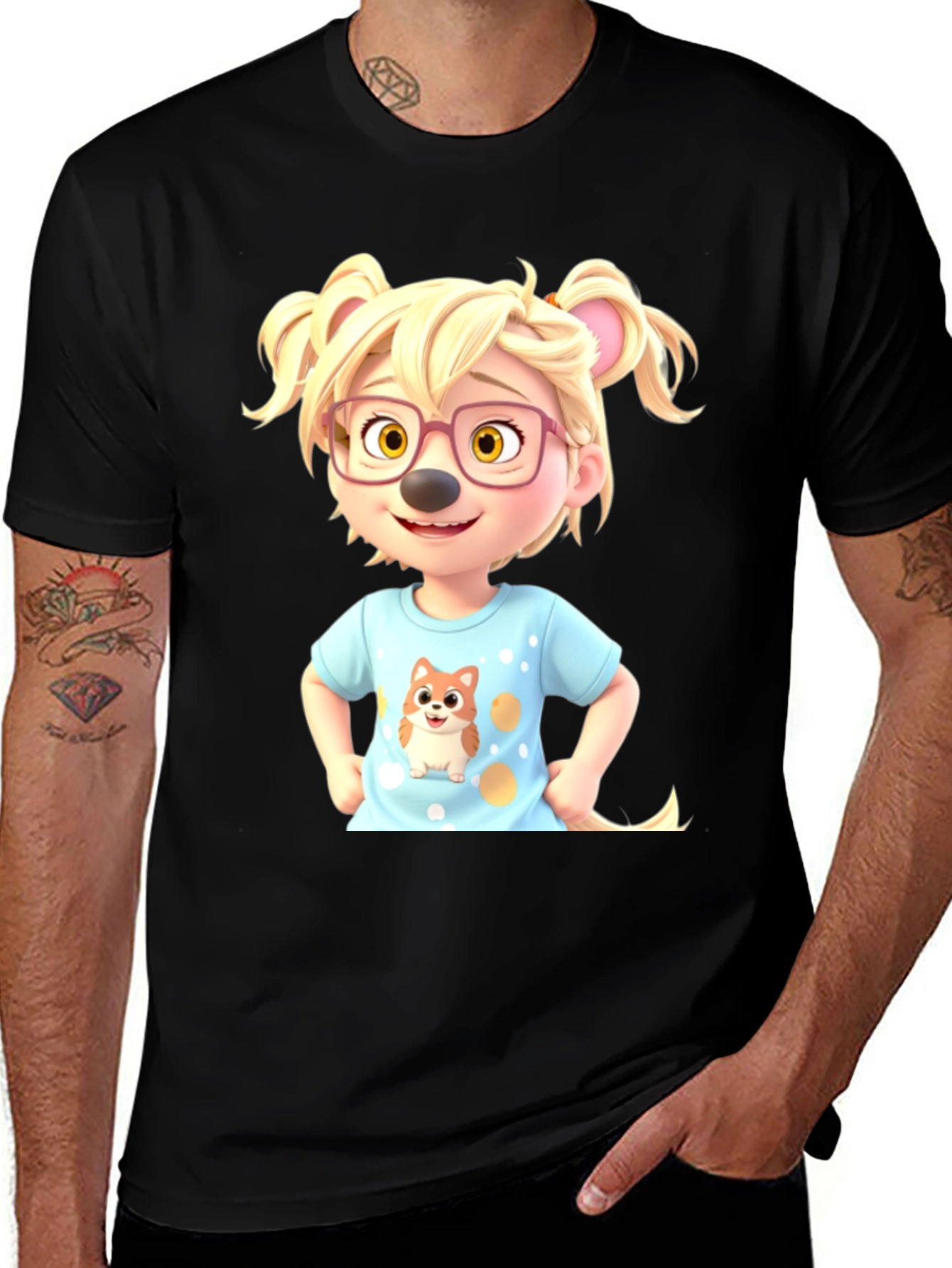 Cartoon Character Tee - Cute & Stylish Black T-Shirt