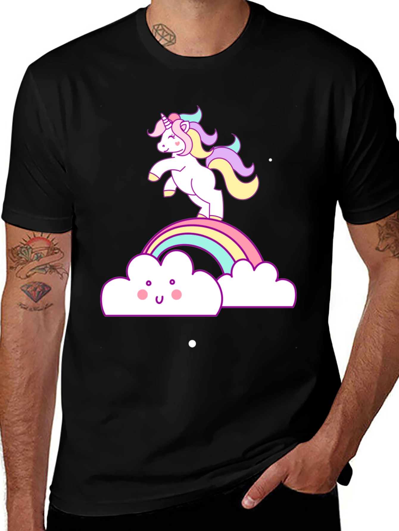 Unicorn Rainbow Cloud Graphic Tee - Black T-Shirt
