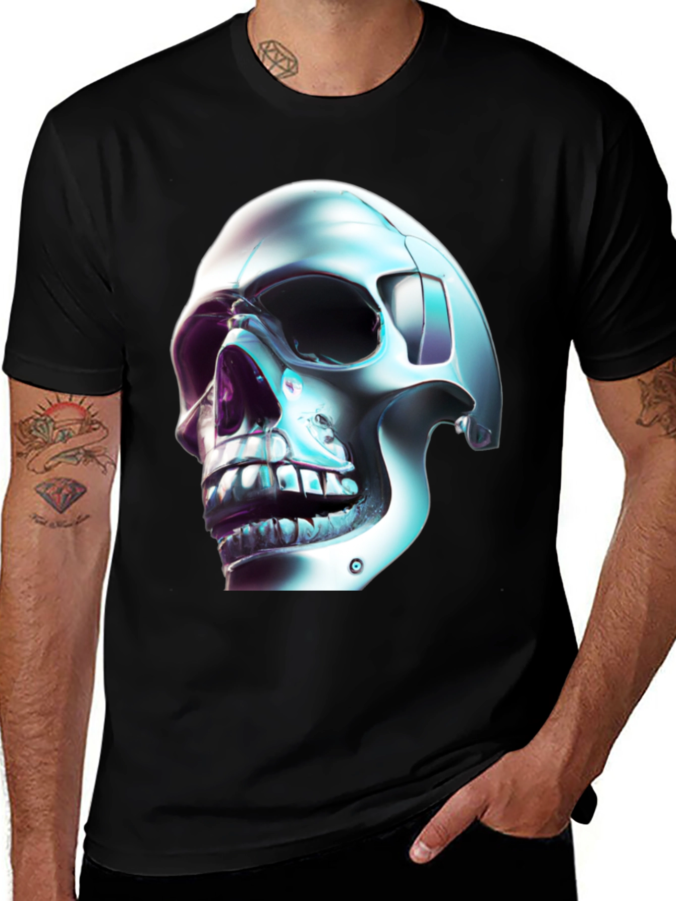 Variant 21 of Cyber Skull Graphic Tee - Futuristic Design