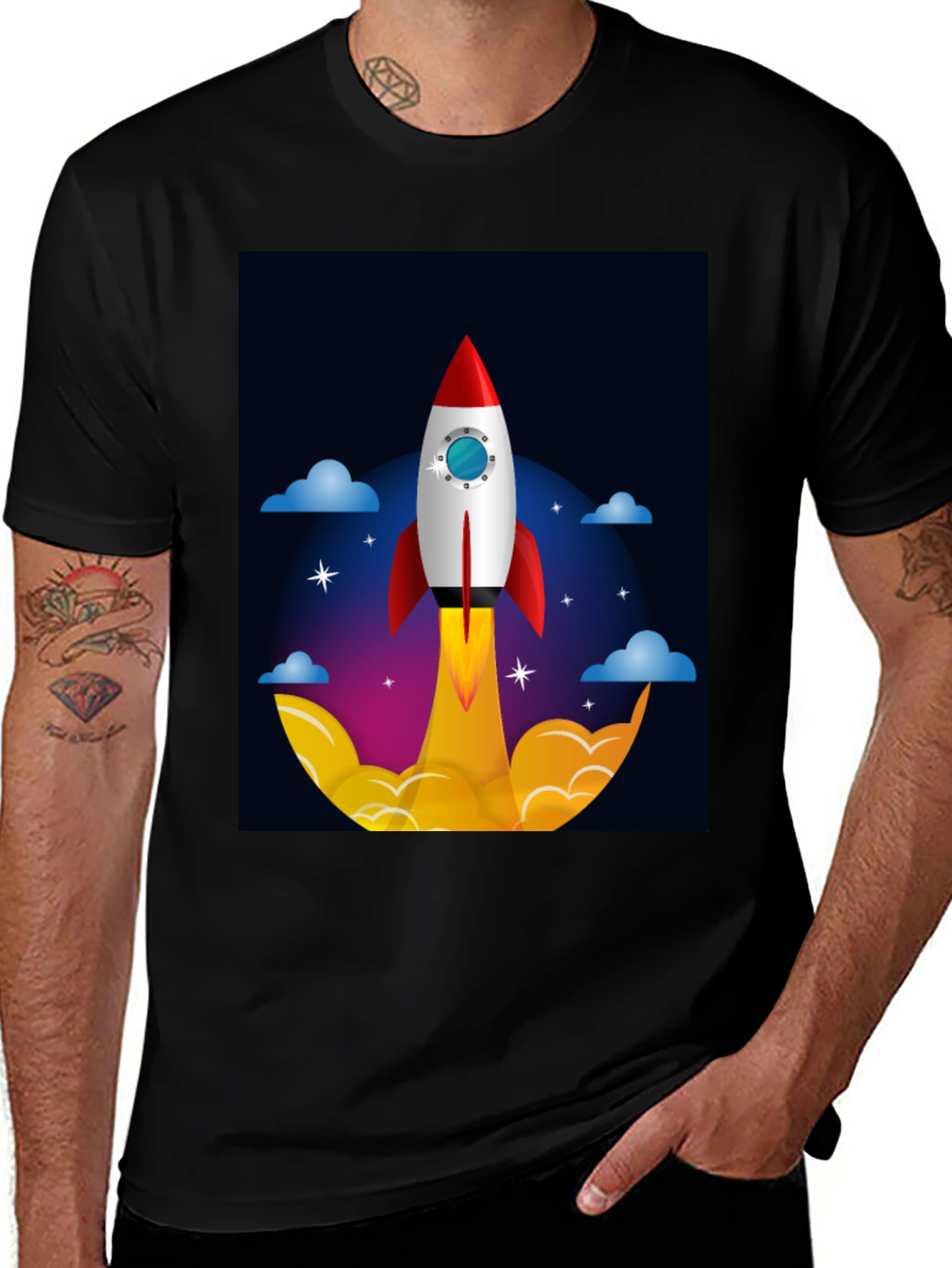 Rocket Launch Graphic Tee - Black Cotton T-Shirt