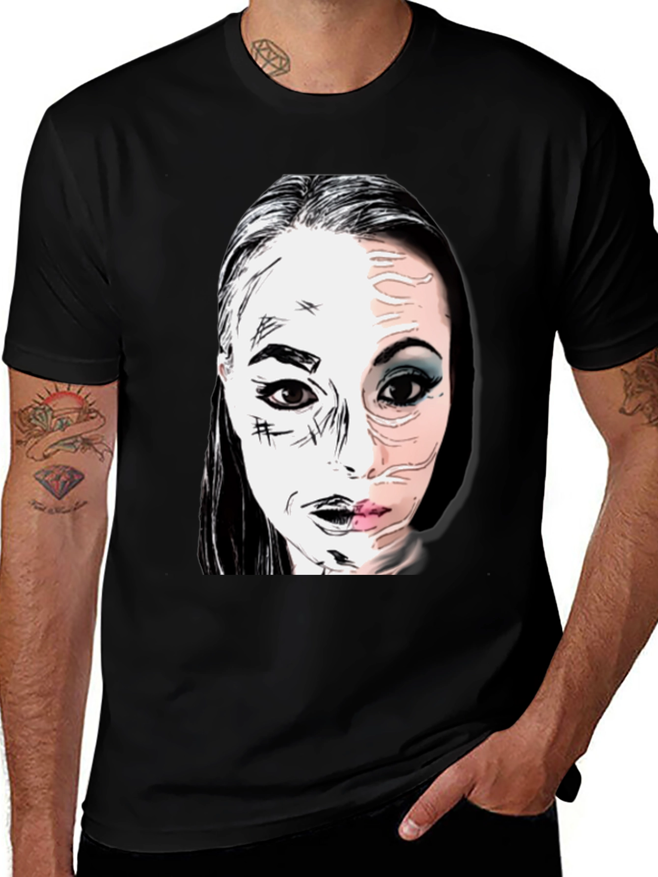 Variant 26 of Graphic Print Half Face T-Shirt