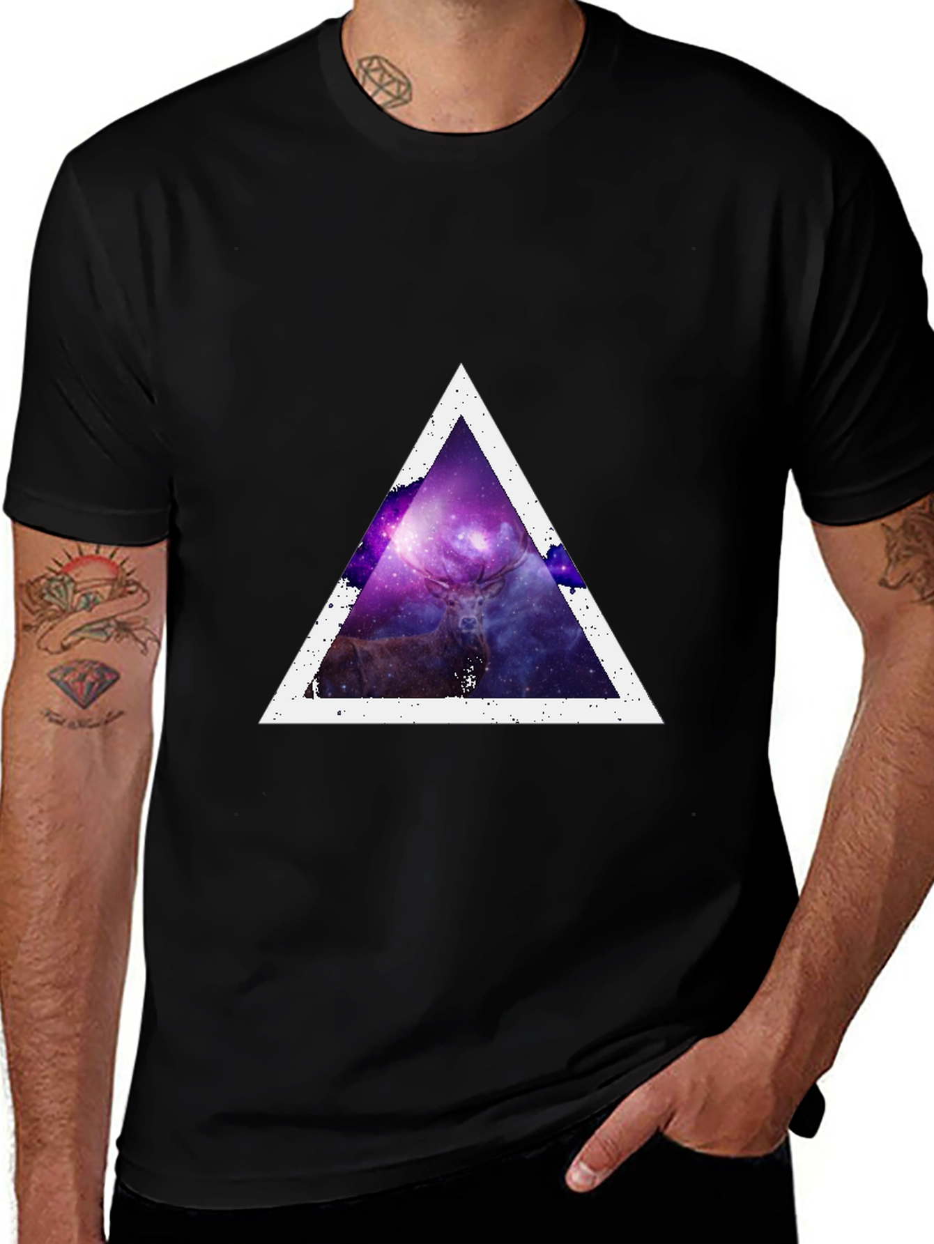 Variant 10 of Cosmic Deer Triangle Tee - Modern Graphic Print T-Shirt