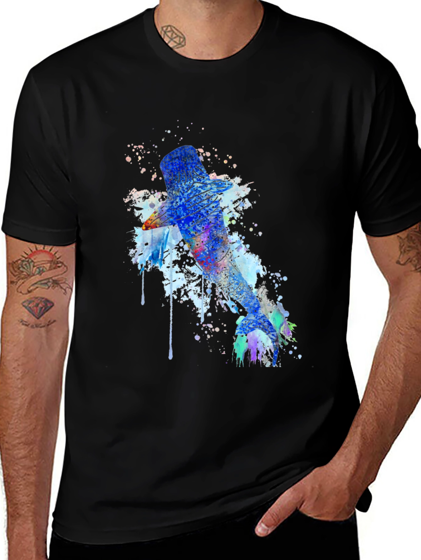 Variant 28 of Watercolor Whale Shark Graphic Tee - Men's Black T-Shirt