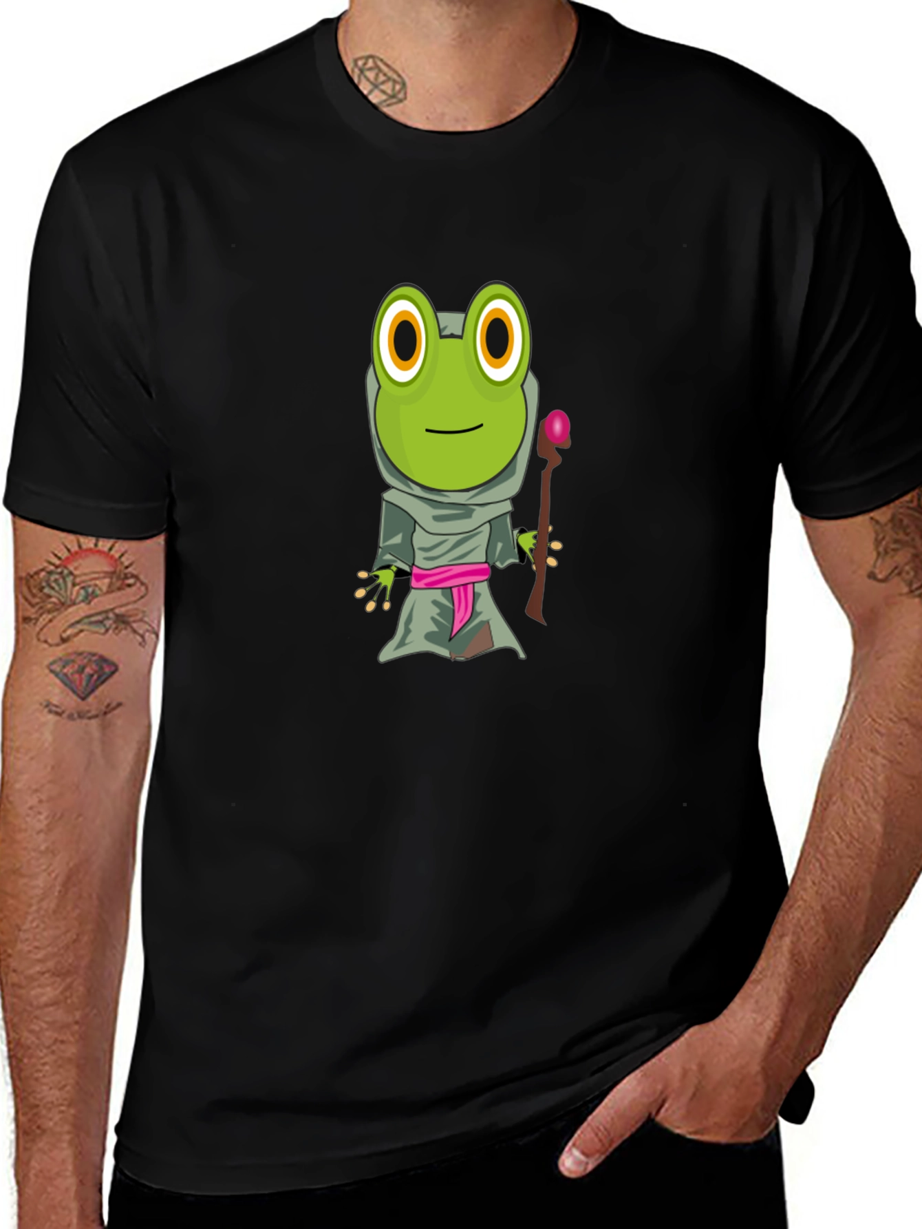 Variant 26 of Frog Wizard Graphic Tee - Black Cotton T-Shirt