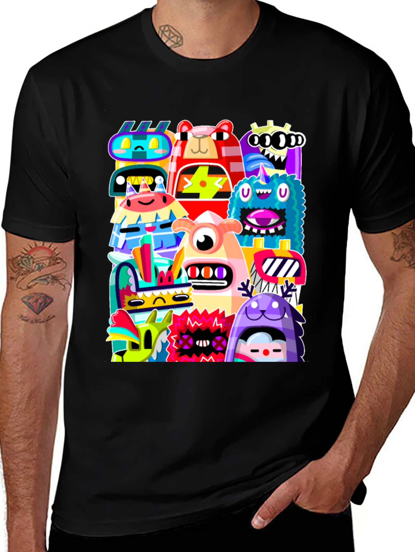 Variant 19 of Monster Mash Graphic Tee - Funky Black T-Shirt