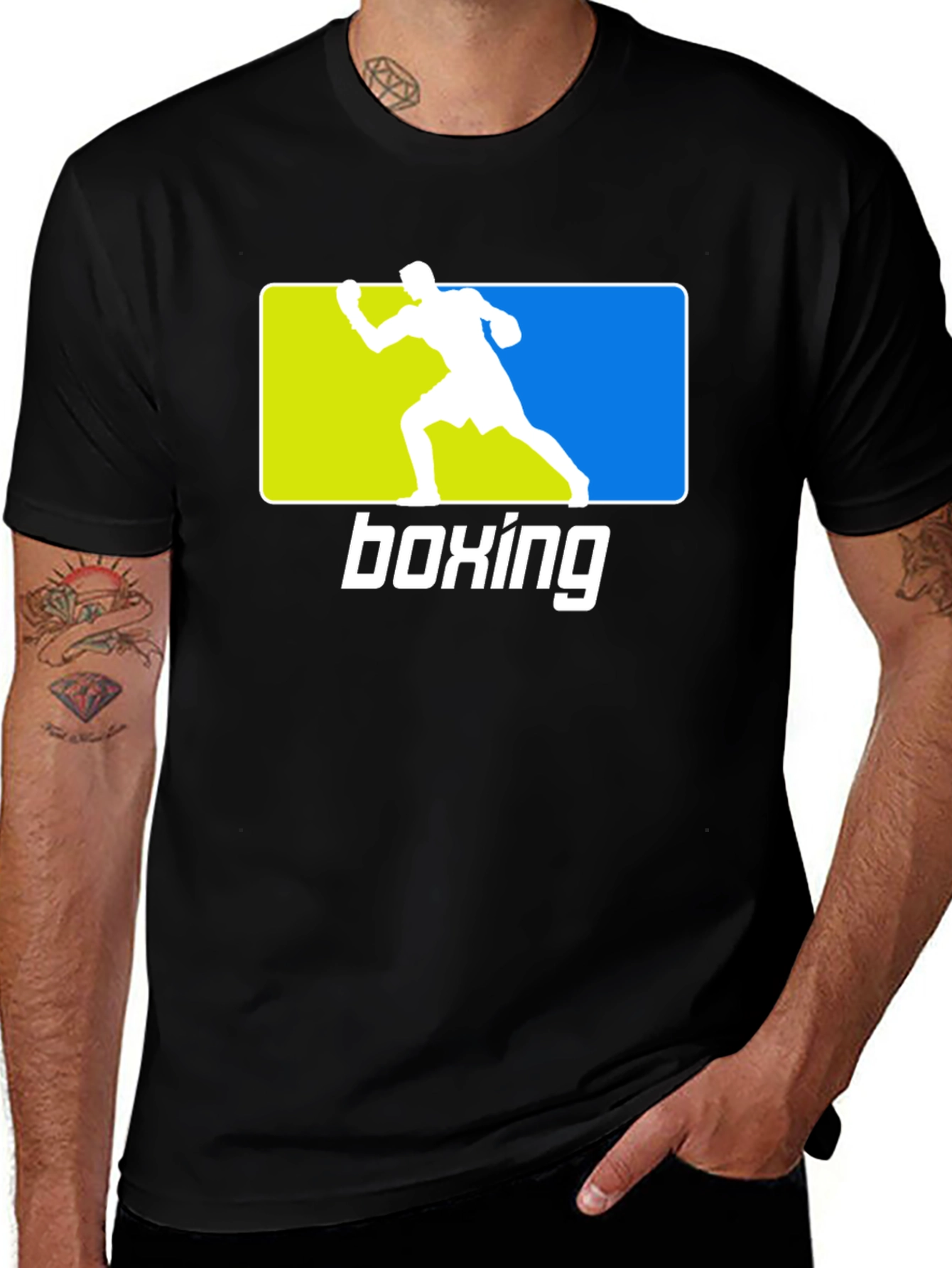Variant 7 of Boxing Graphic Tee - Black, Sporty Design