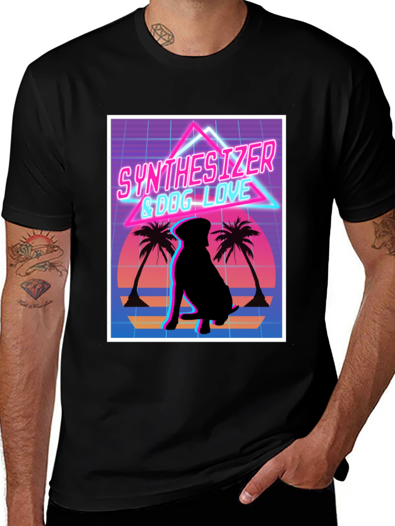 Synth Dog Love T-Shirt - Retro Wave Design