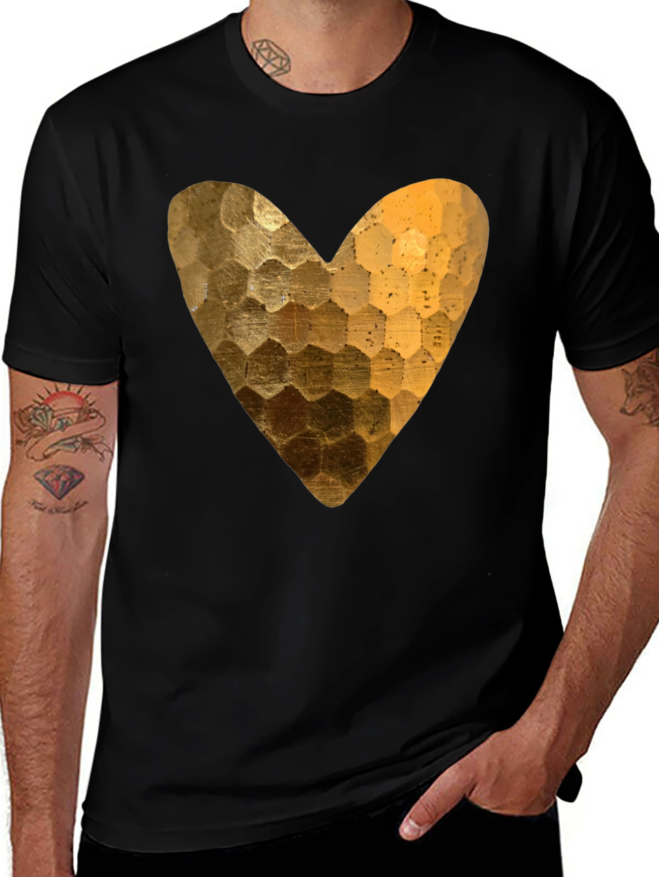 Variant 17 of Golden Heart Graphic Black T-Shirt