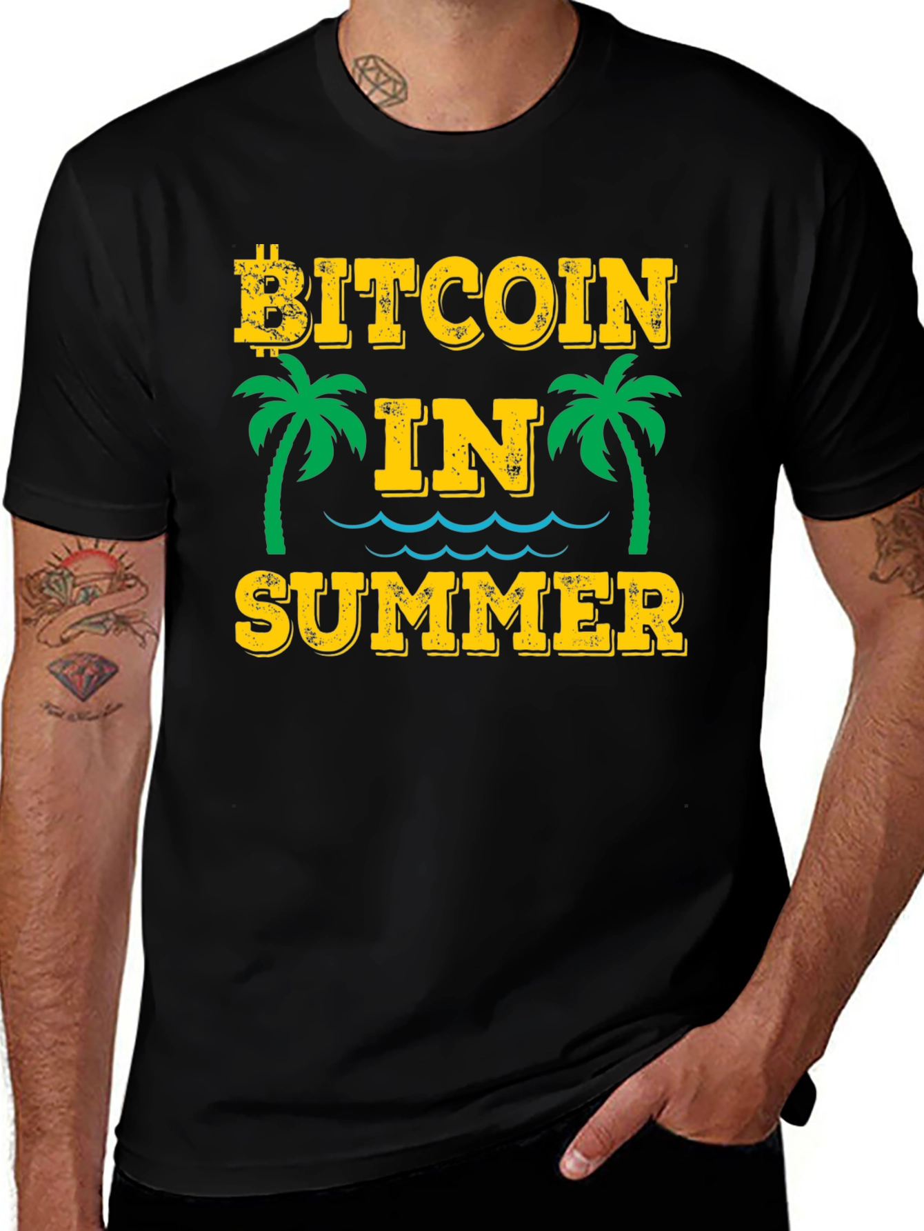 Bitcoin in Summer Black Graphic T-Shirt
