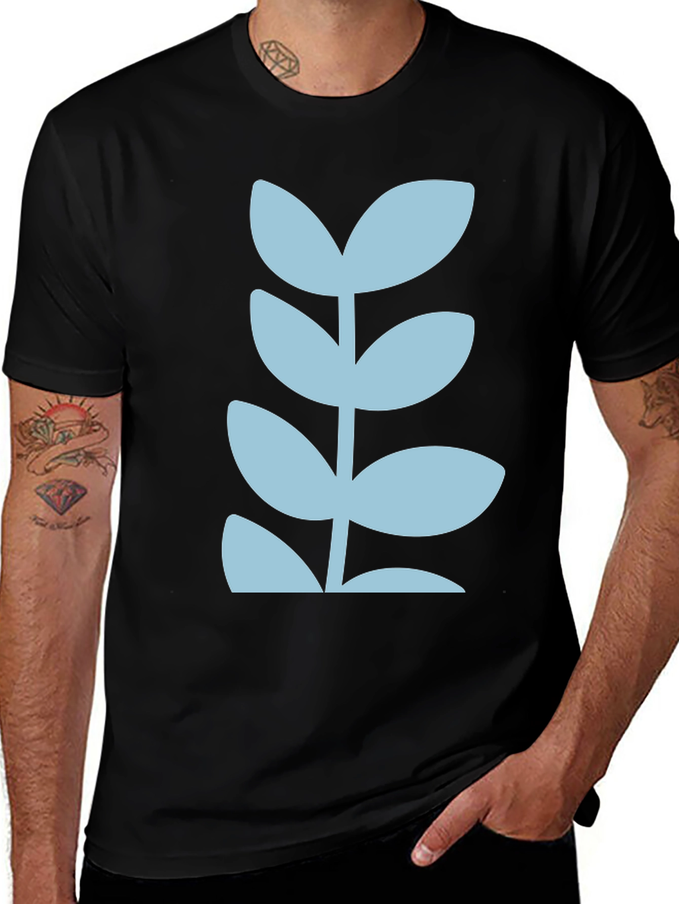 Variant 9 of Modern Leaf Design Black T-Shirt