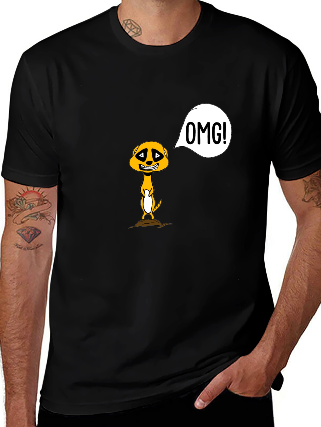 Variant 9 of Funny Meerkat OMG! Graphic Tee - Black