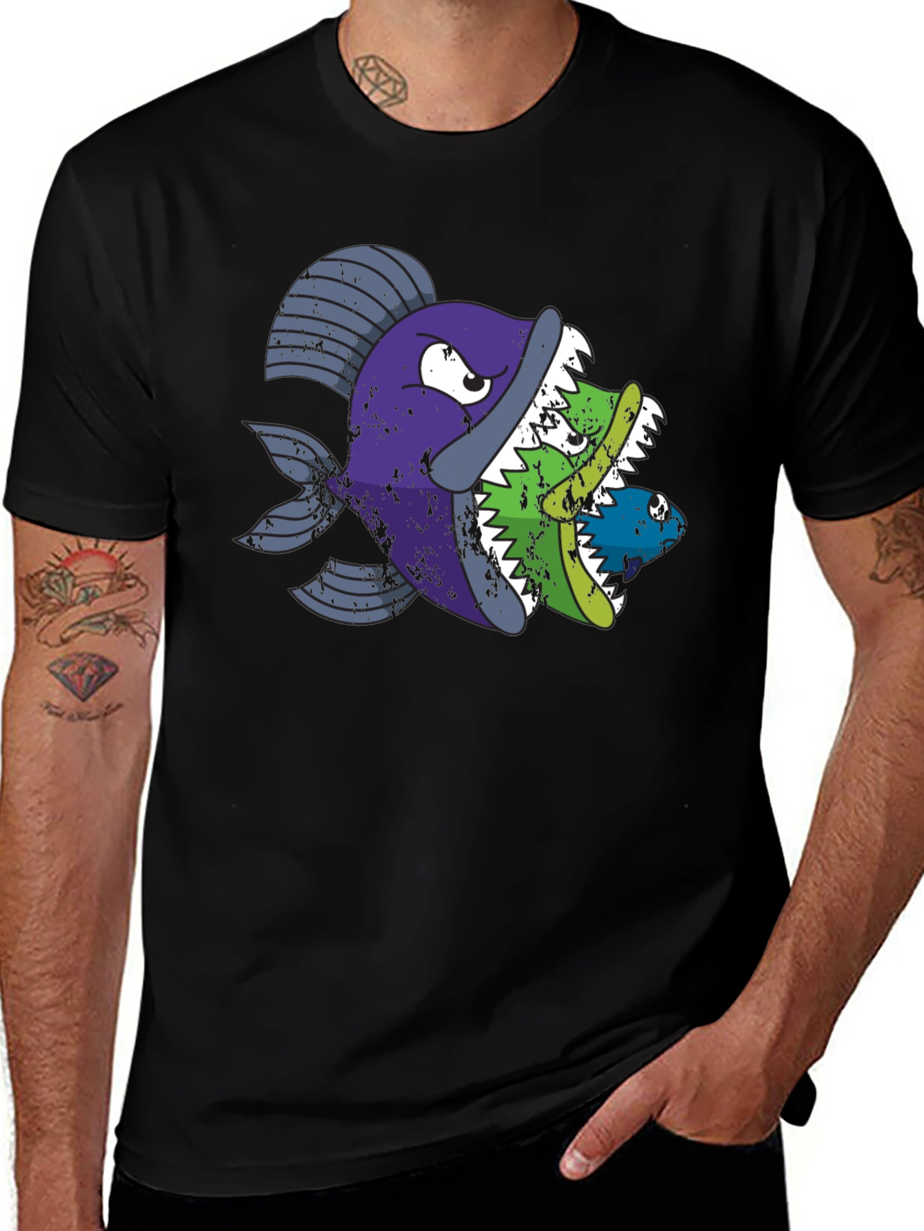 Variant 28 of Funny Fish Eats Fish Graphic T-Shirt